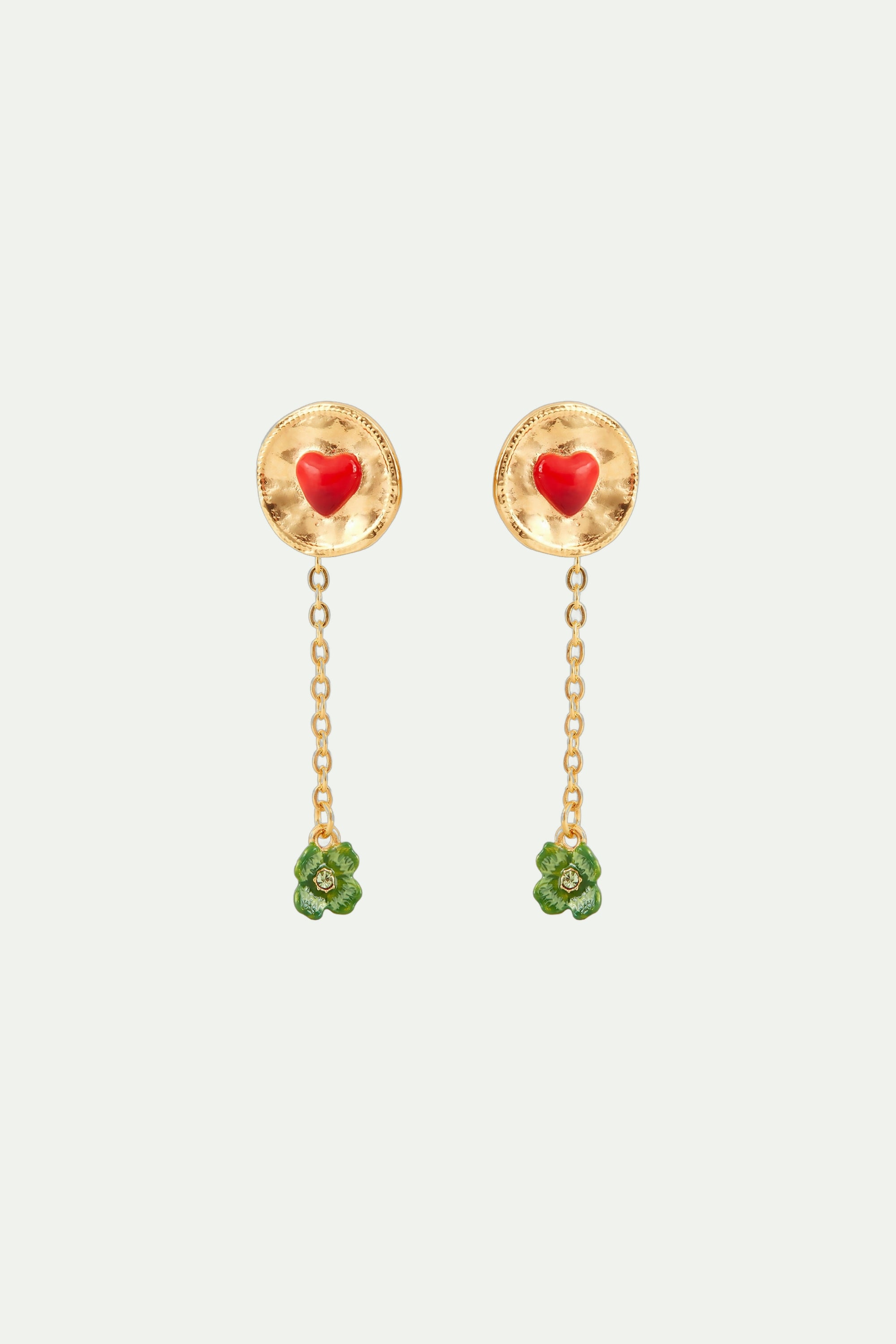 Clover and heart dangling earrings