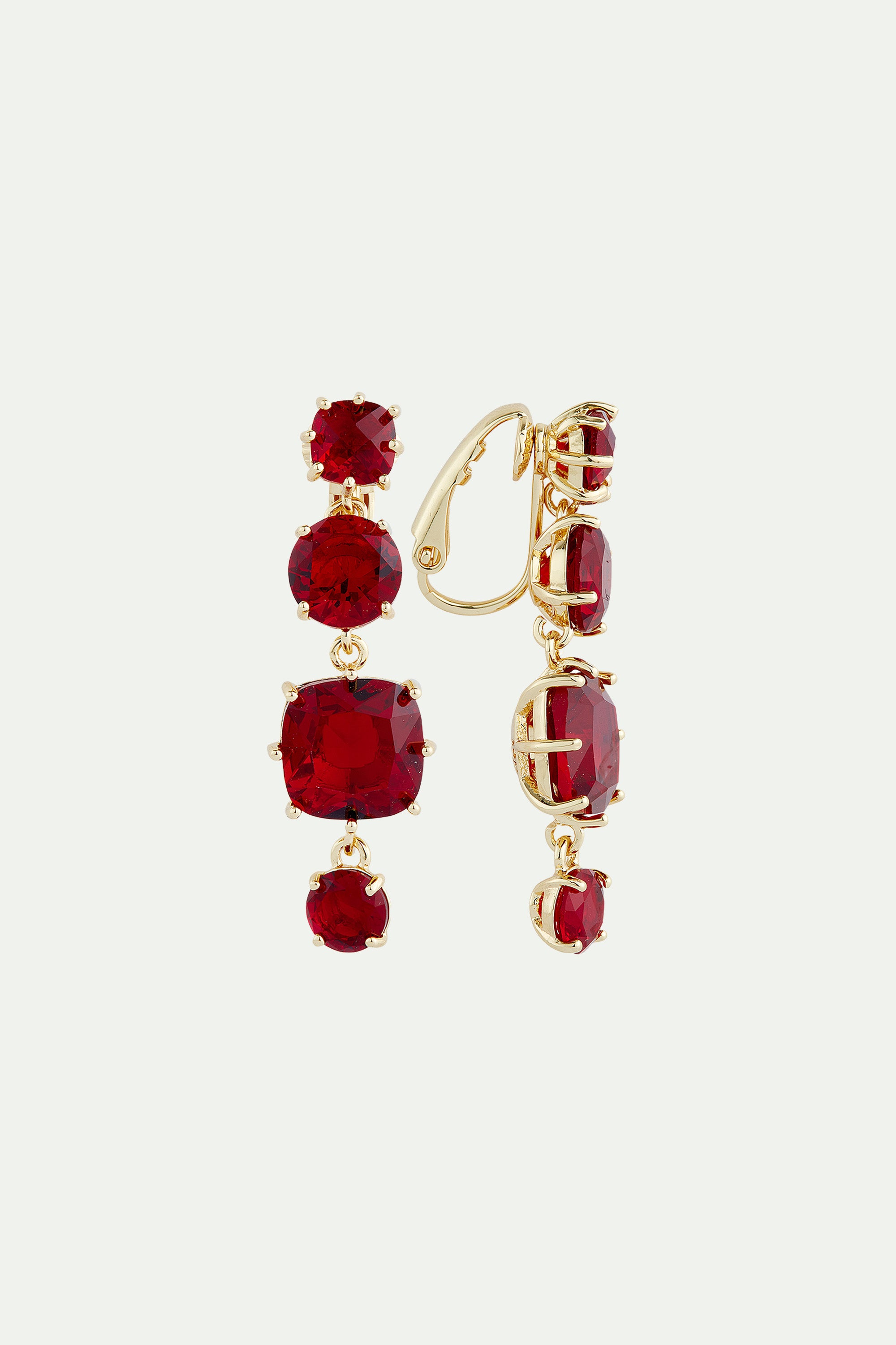 Garnet red diamantine 4 Stone clip-on earrings