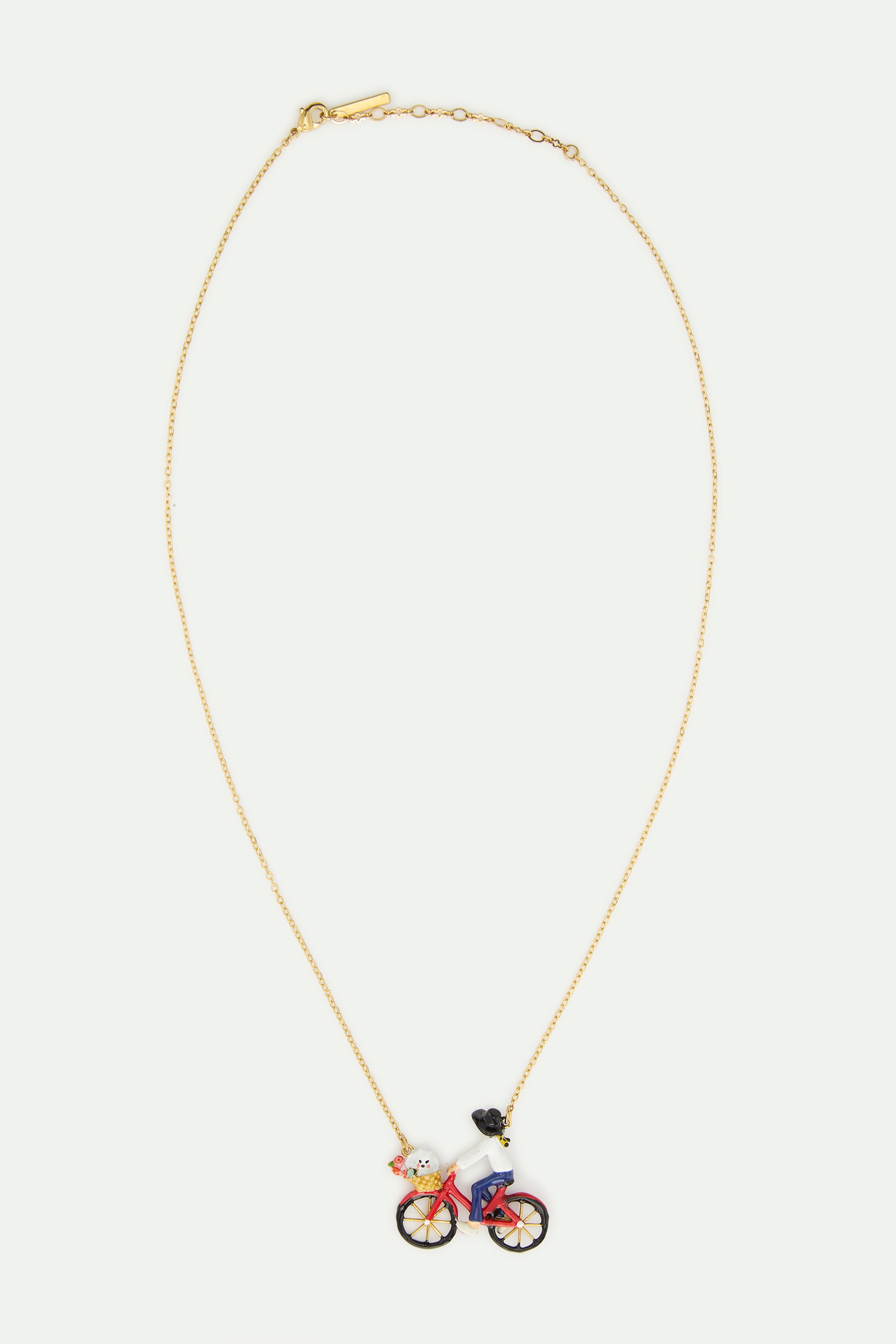 Bicycle, poodle and bunch of flowers statement necklace