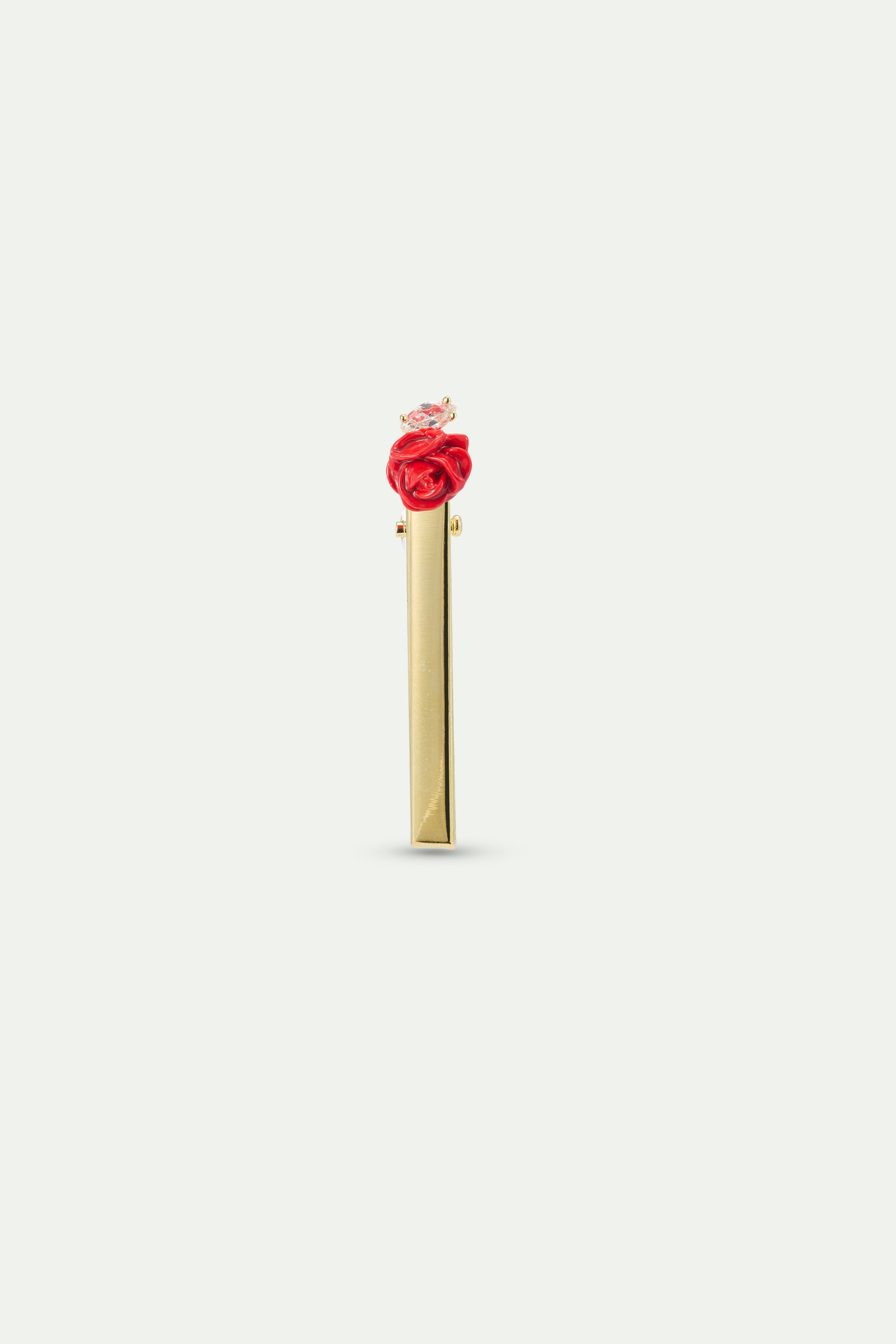 Red rosebud and cut crystal hair pin