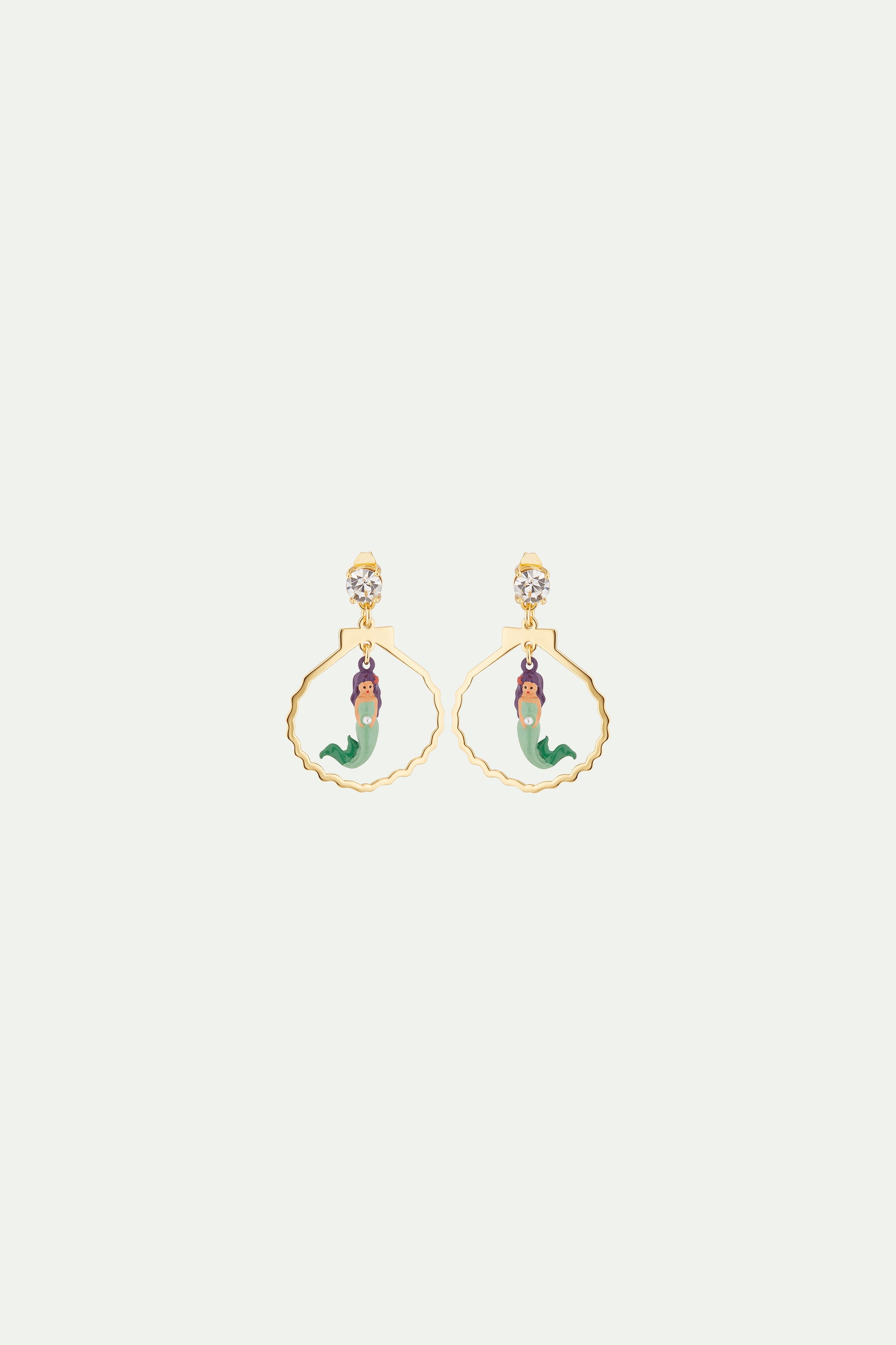 Mermaid, cut stone, seashell shape earrings