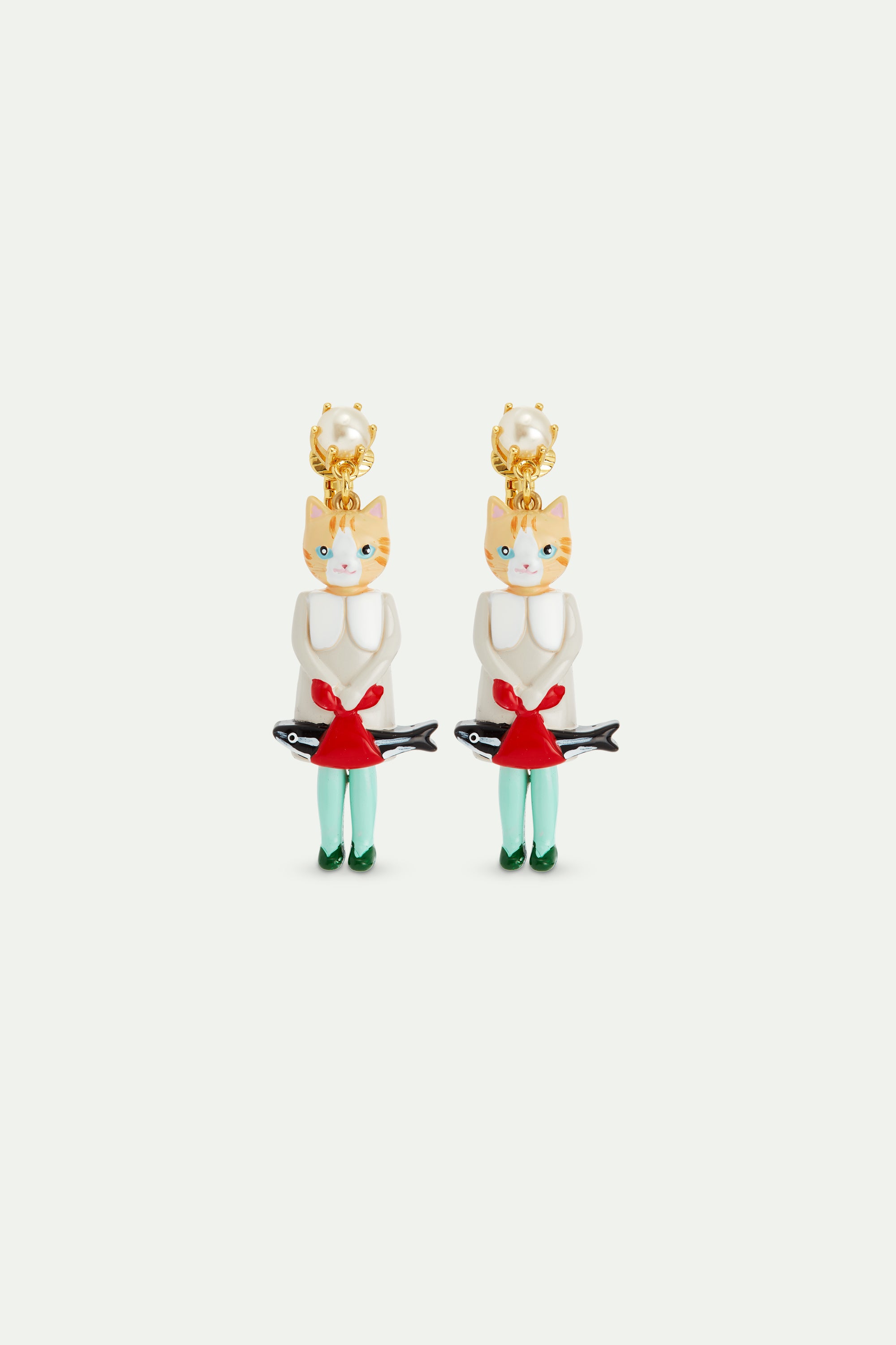 Ginger cat and fish dangle earrings