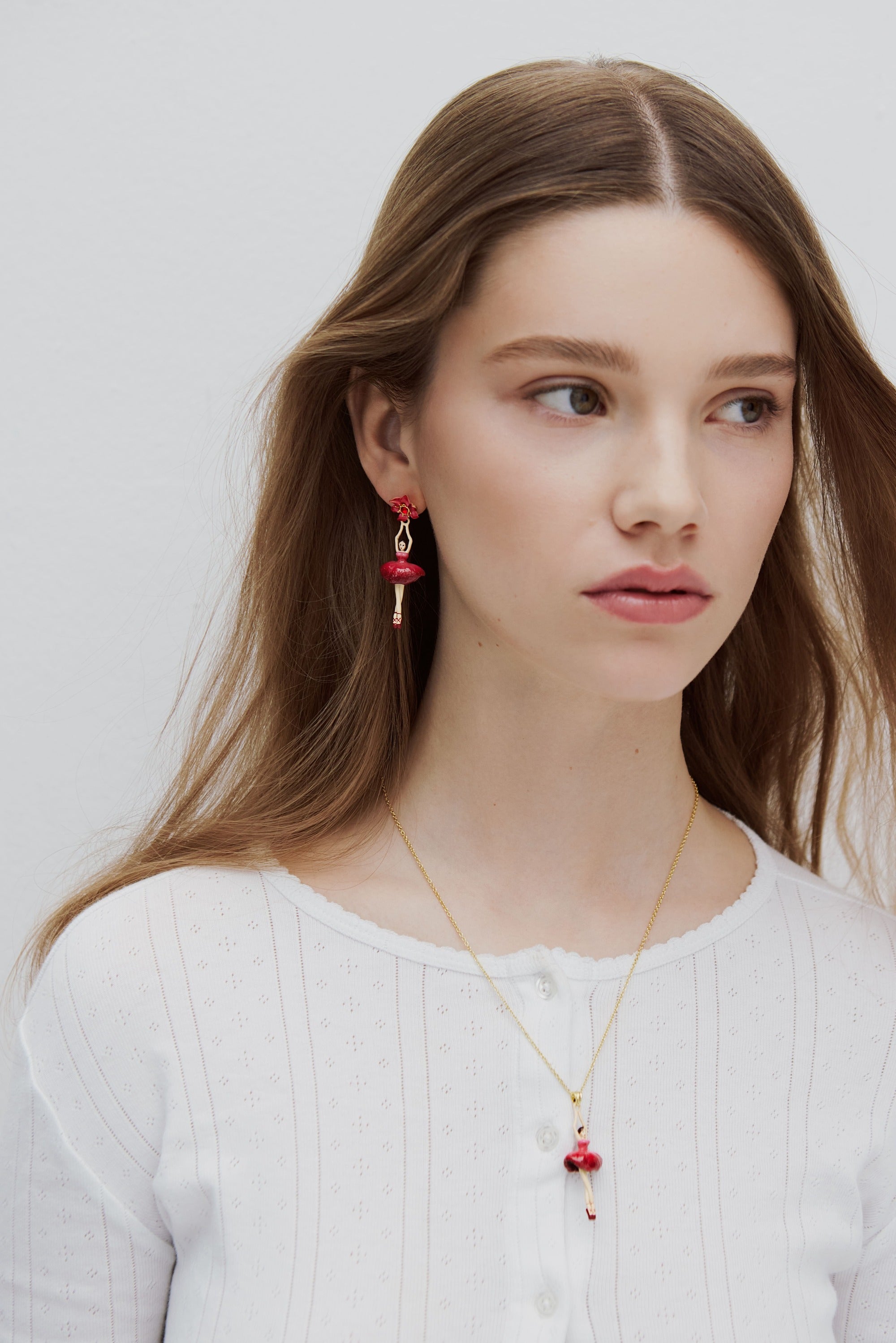 Ballerina and pink clematis earrings