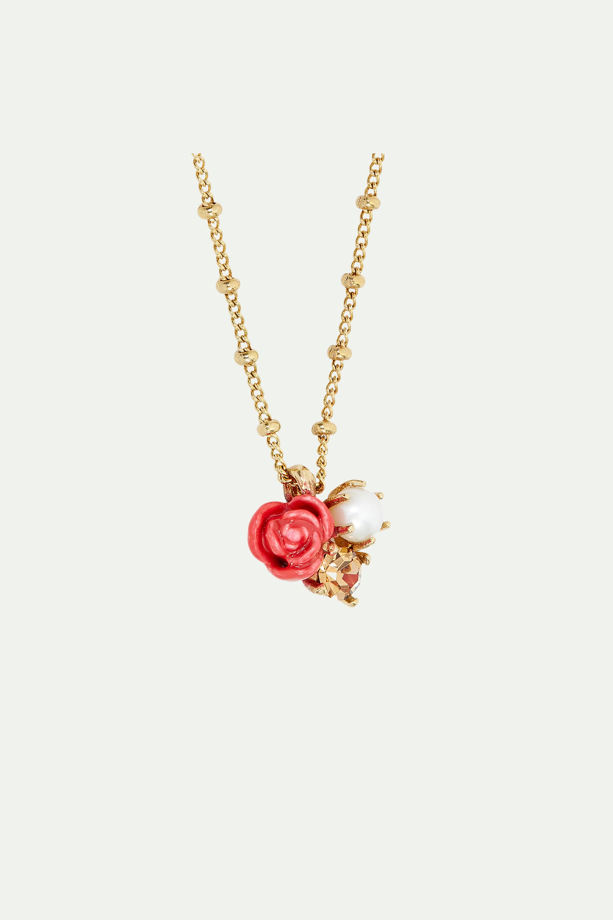 Rose, cultured pearl and stone pendant necklace