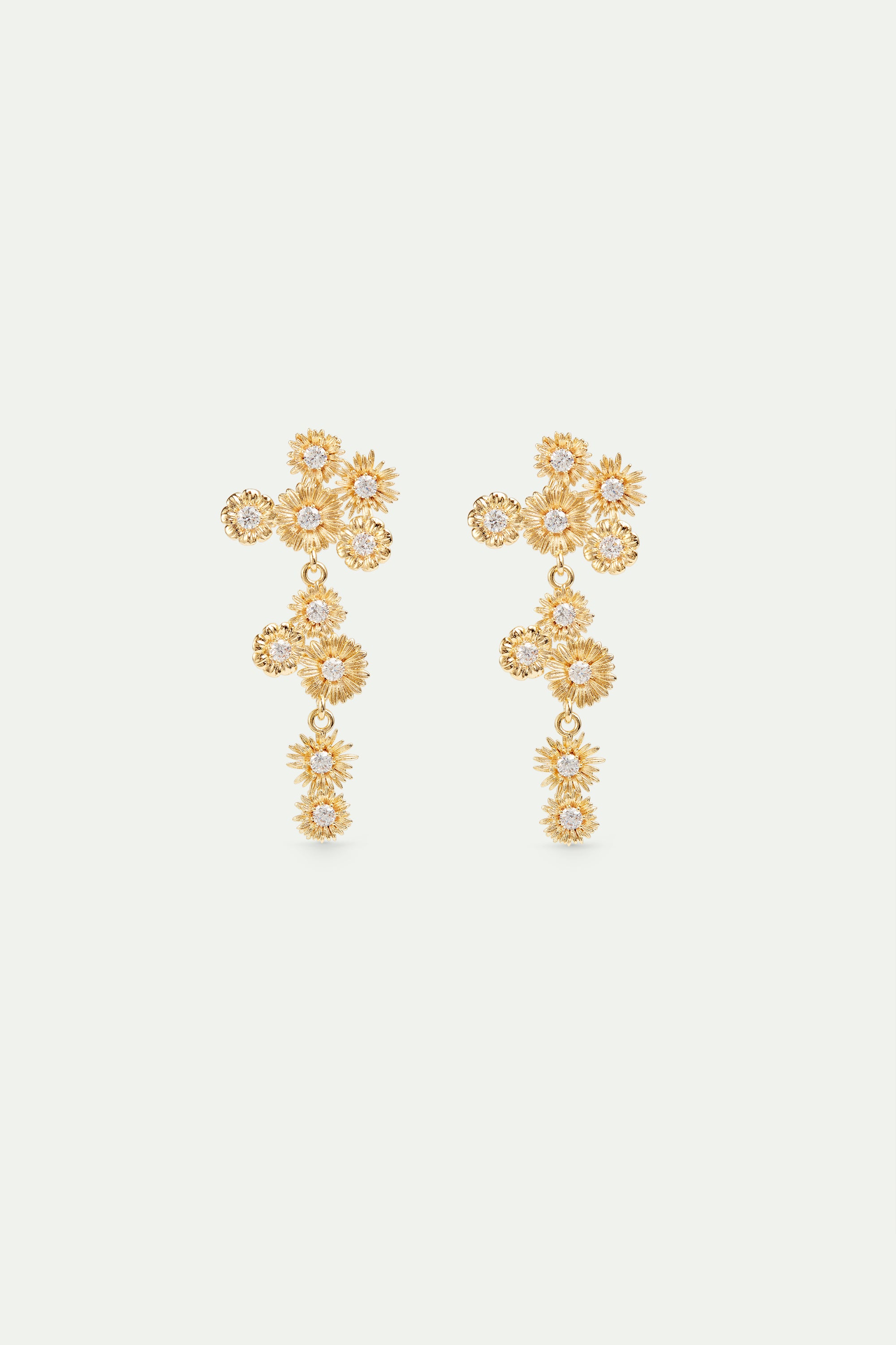Golden flower and crystal dangle earrings