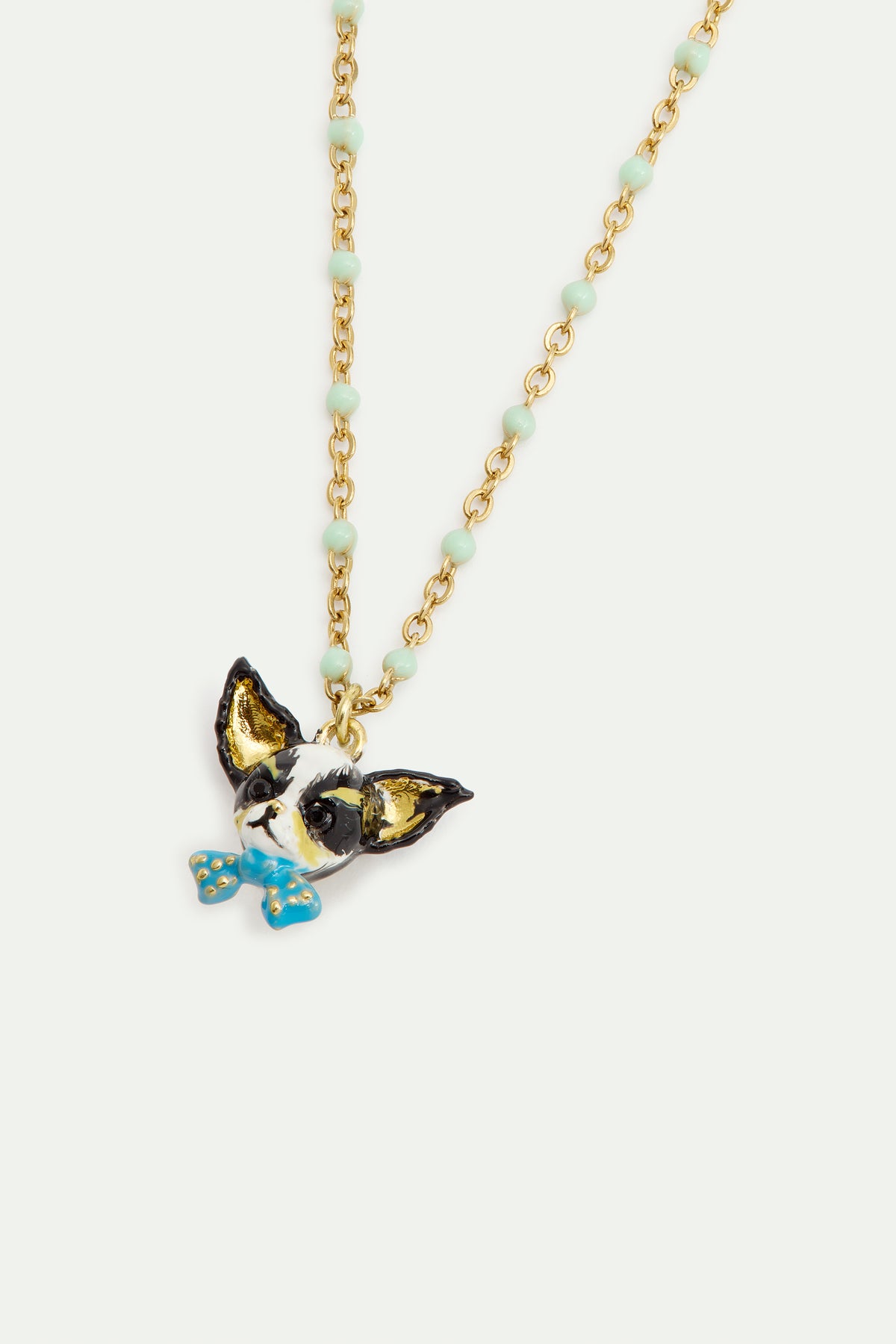 Chihuahua and blue bow tie pendant necklace