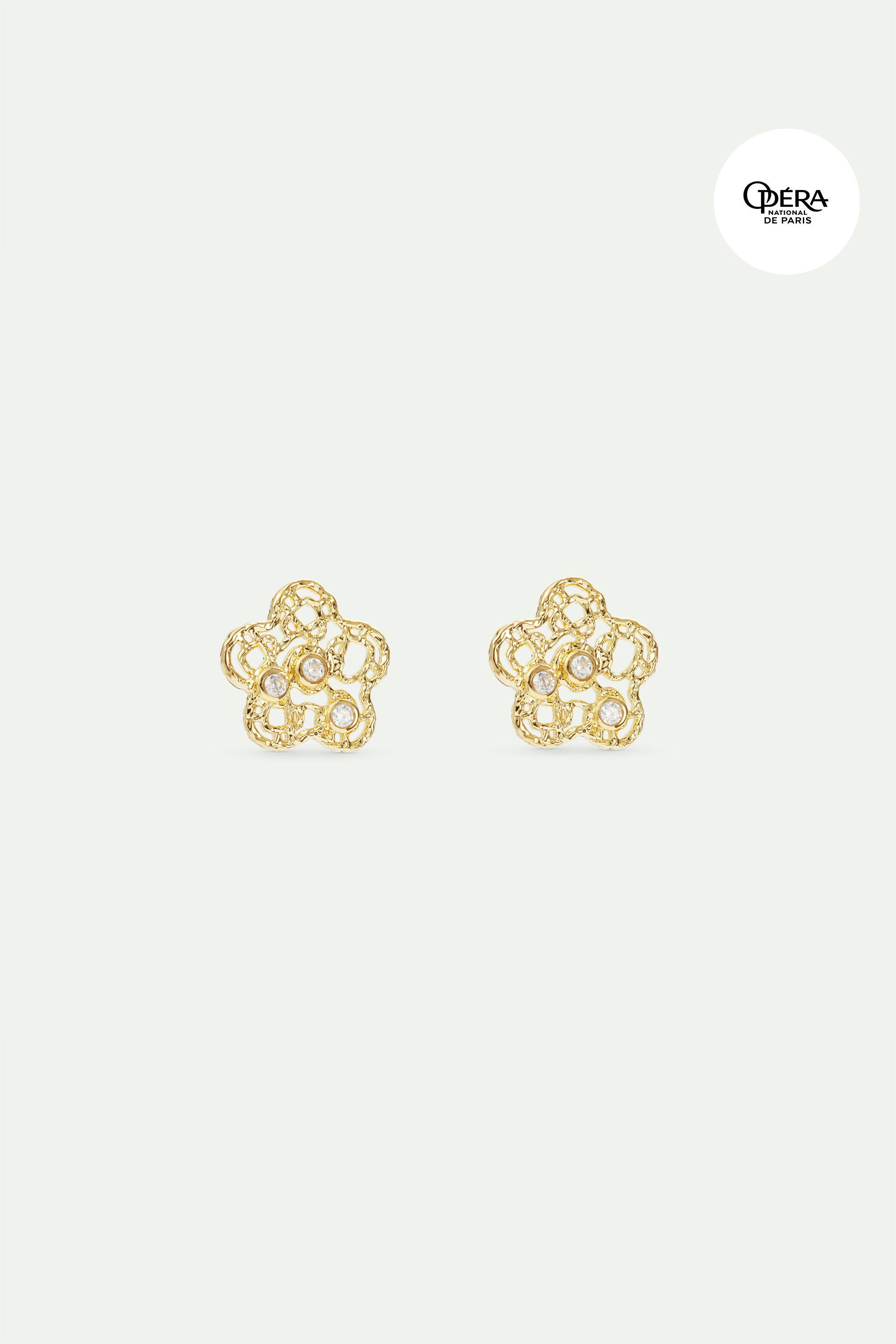 Golden filigree flower and crystal post earrings