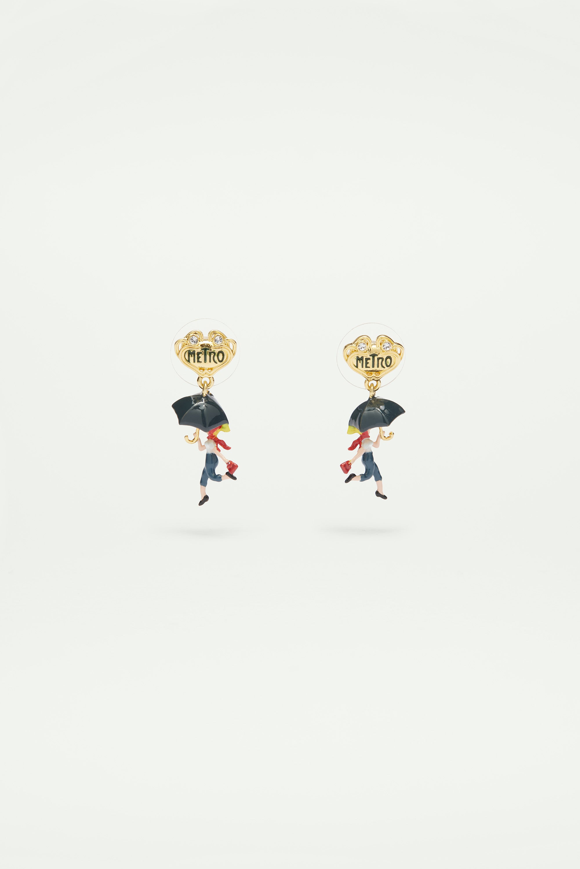 Woman under umbrella post earrings