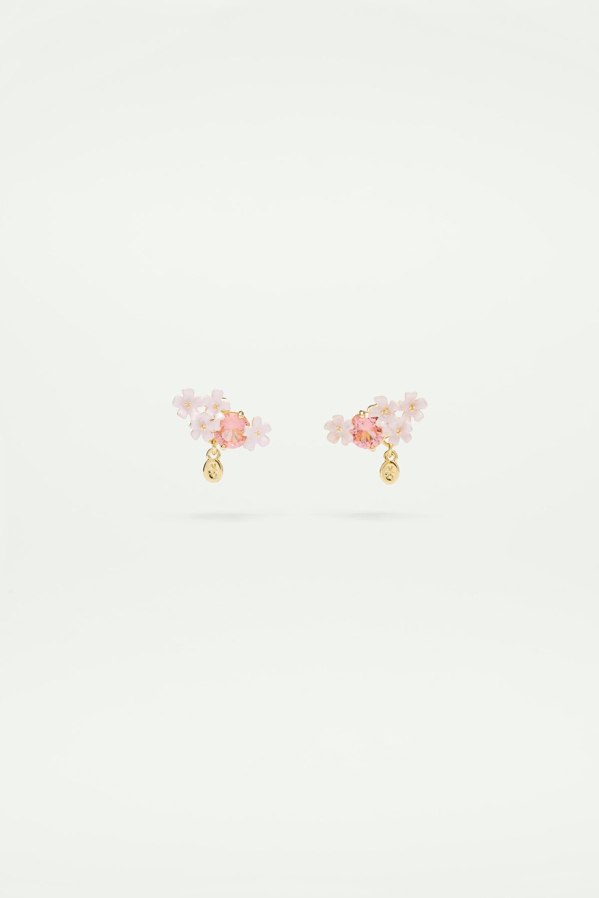 Verbena flower and round stone post earrings