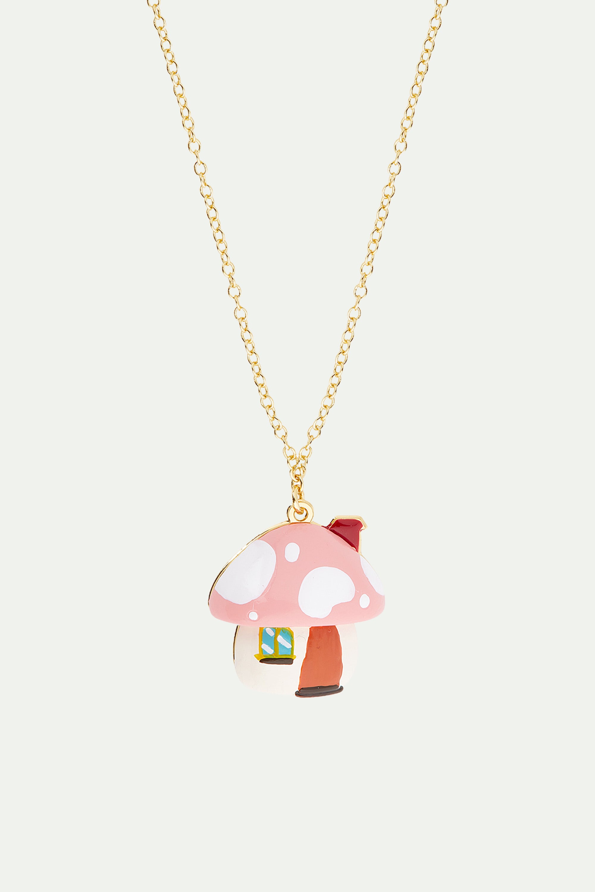 Mushroom house pendant necklace