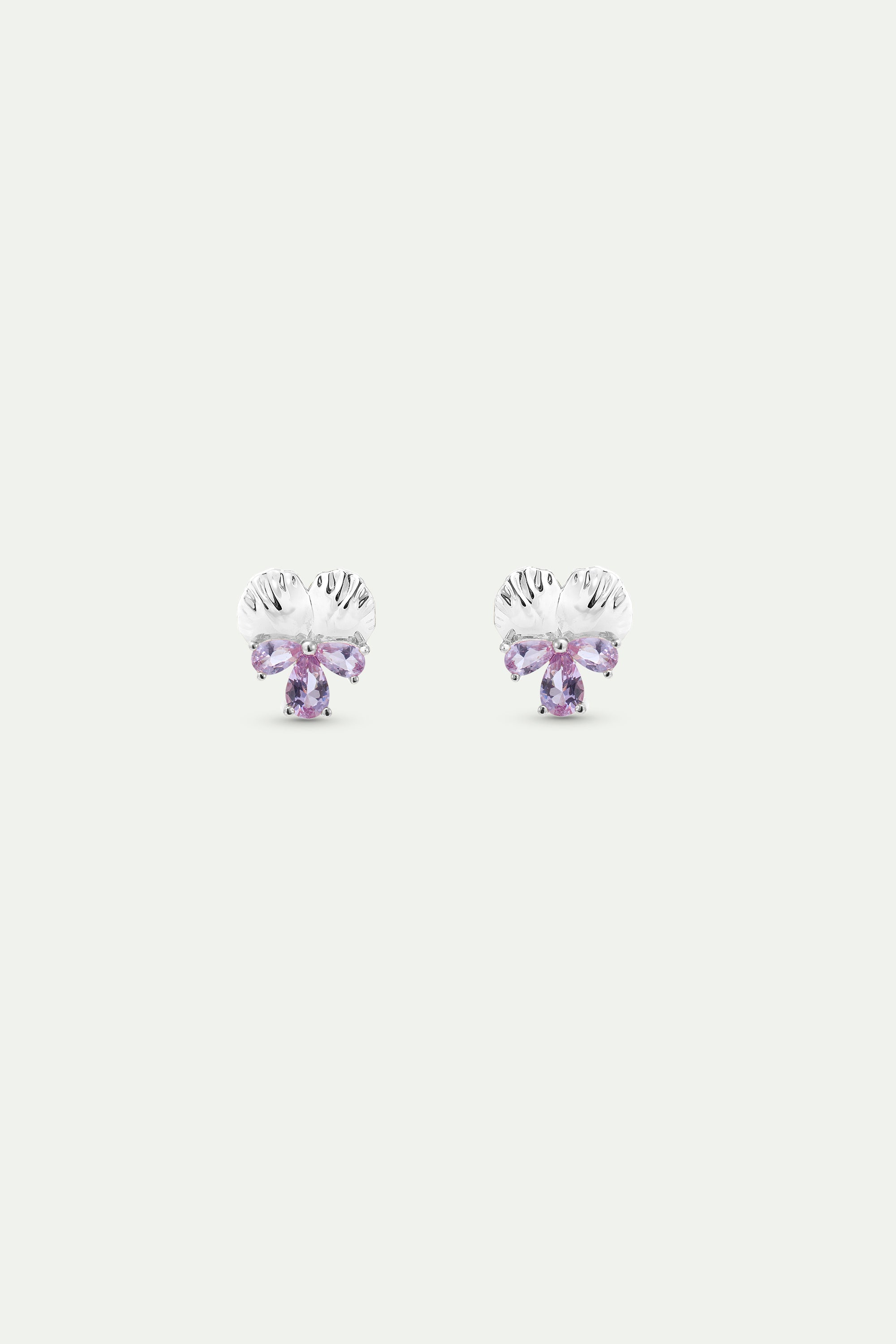Silver earrings with pansy and pink stones