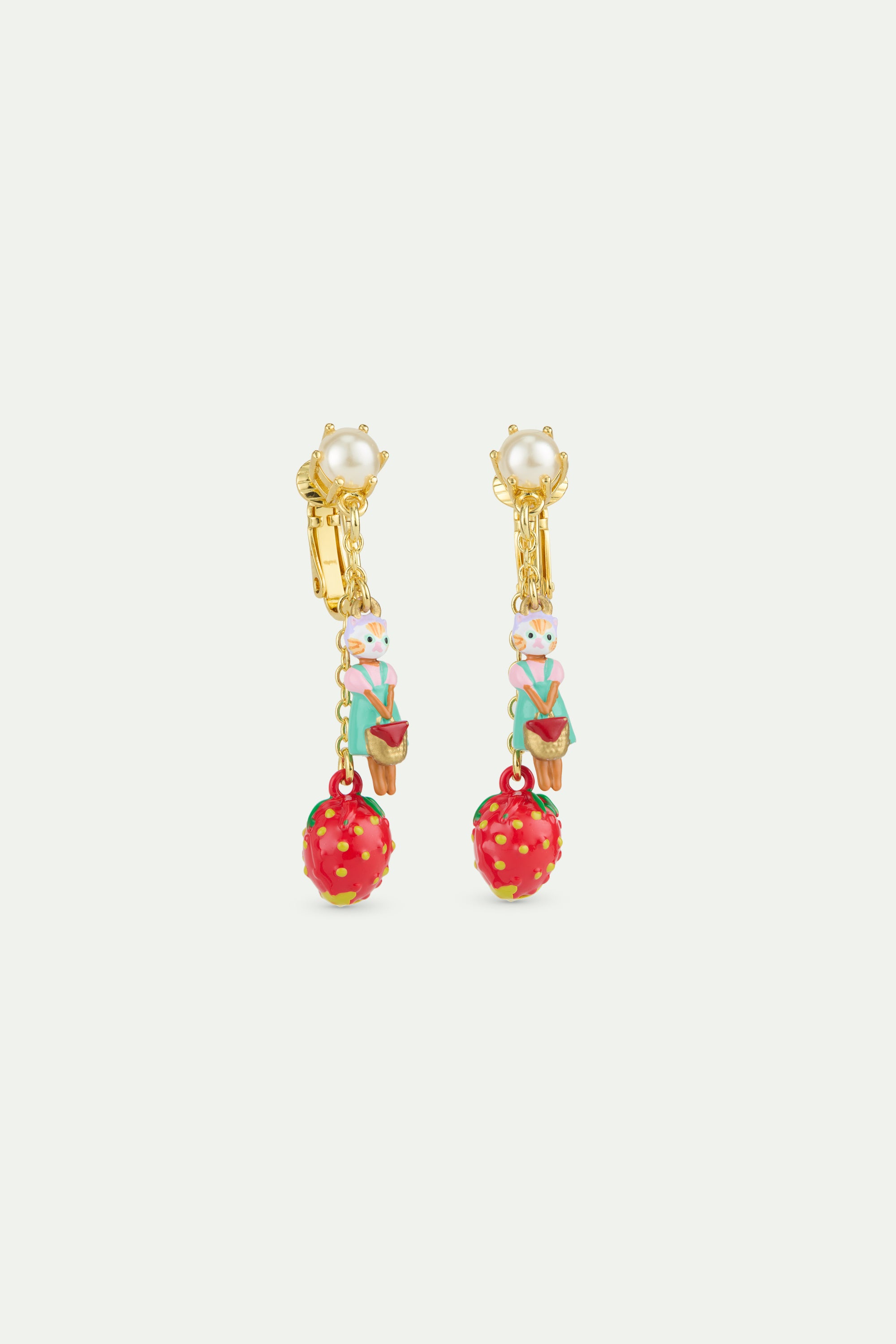 Strawberry and ginger cat dangle earrings