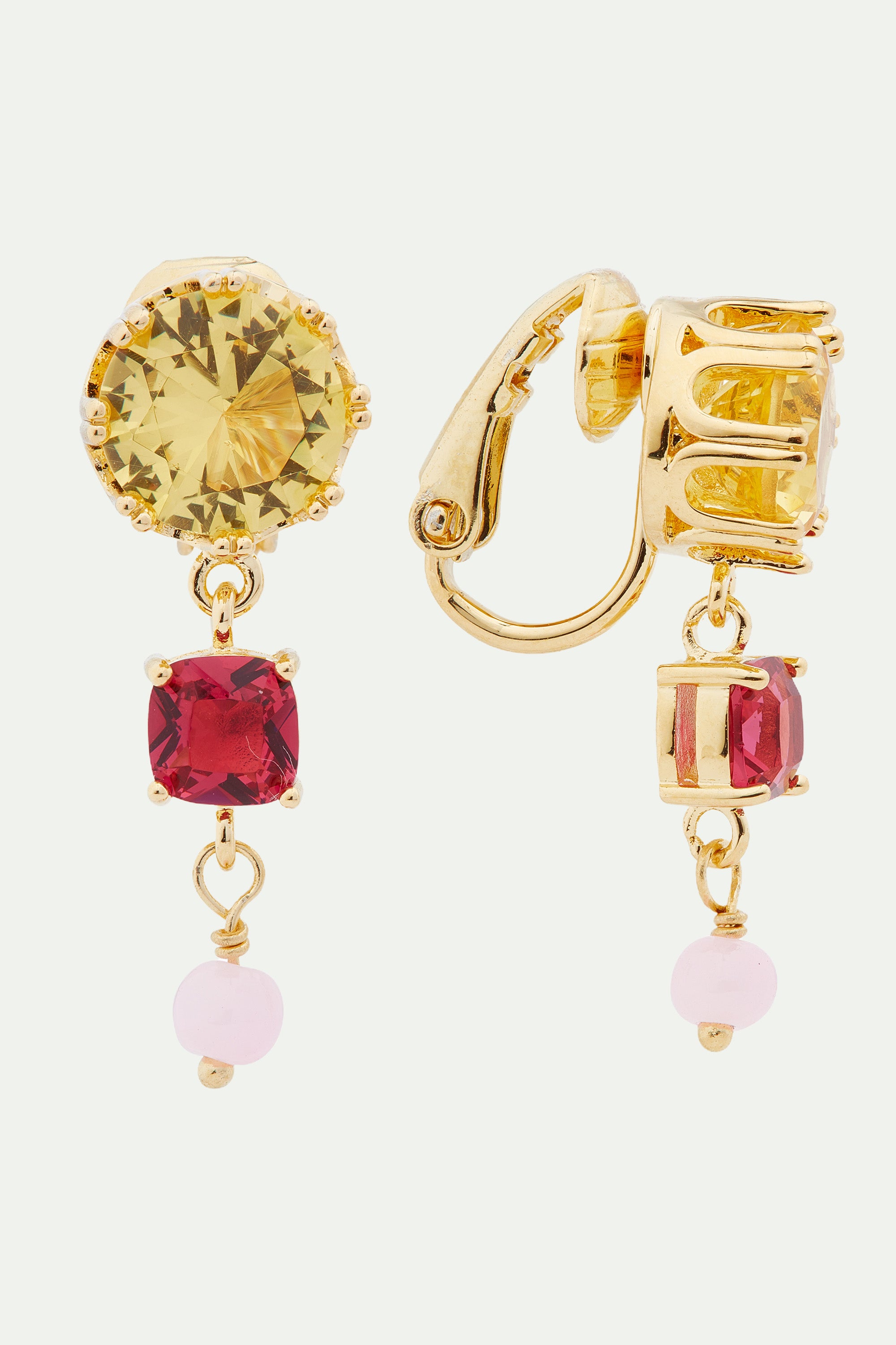 Round and square stone post earrings