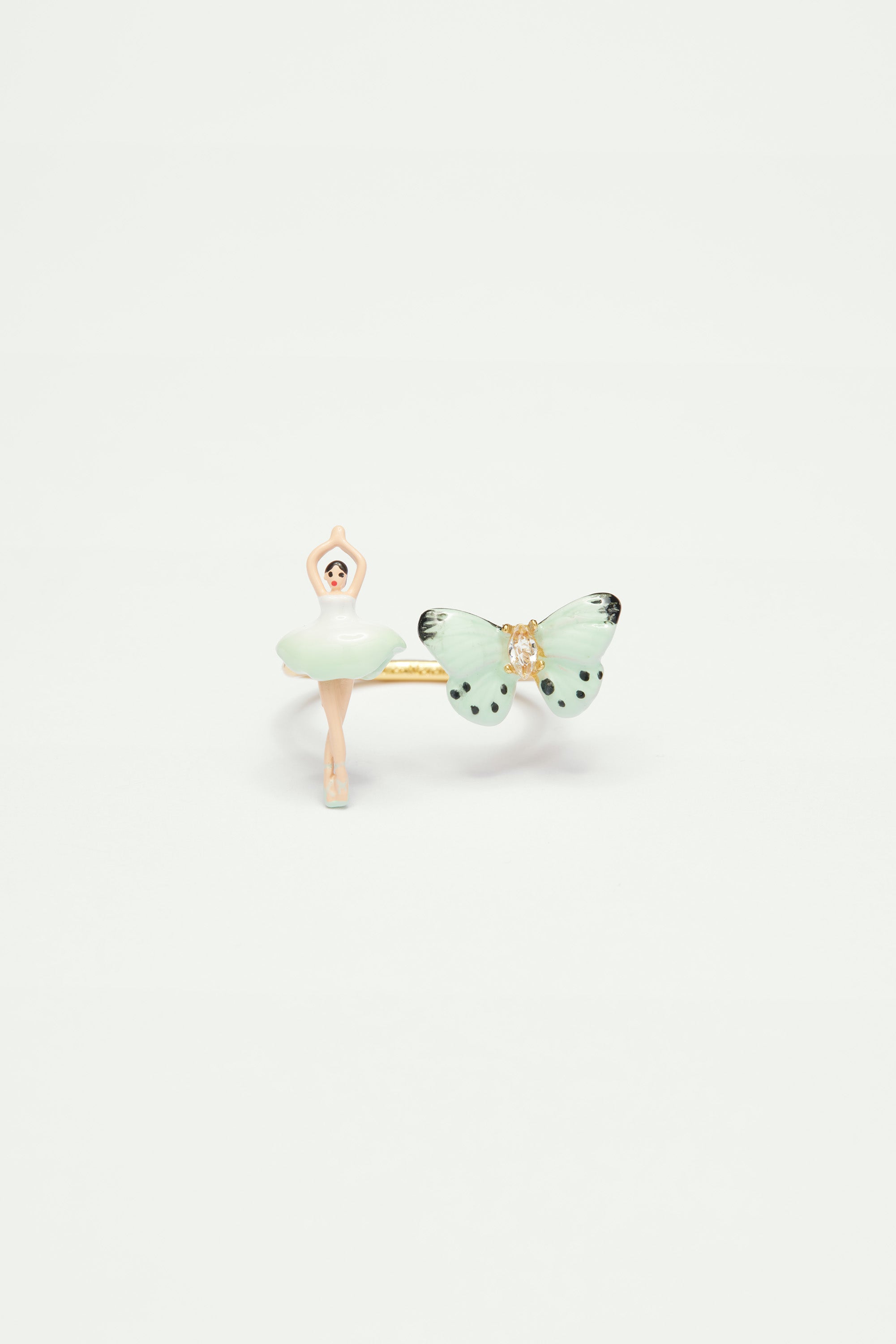 Mini pas de deux and aqua green butterfly adjustable ring
