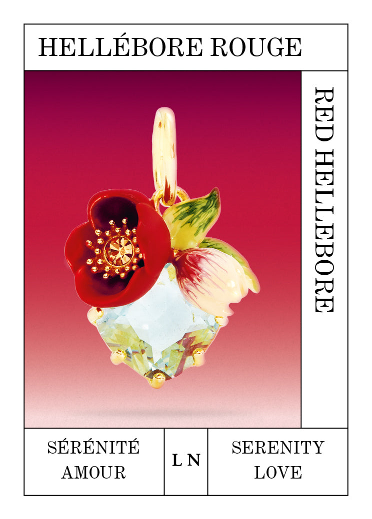 Red helleborus and cut stone pendant, Serenity and Love