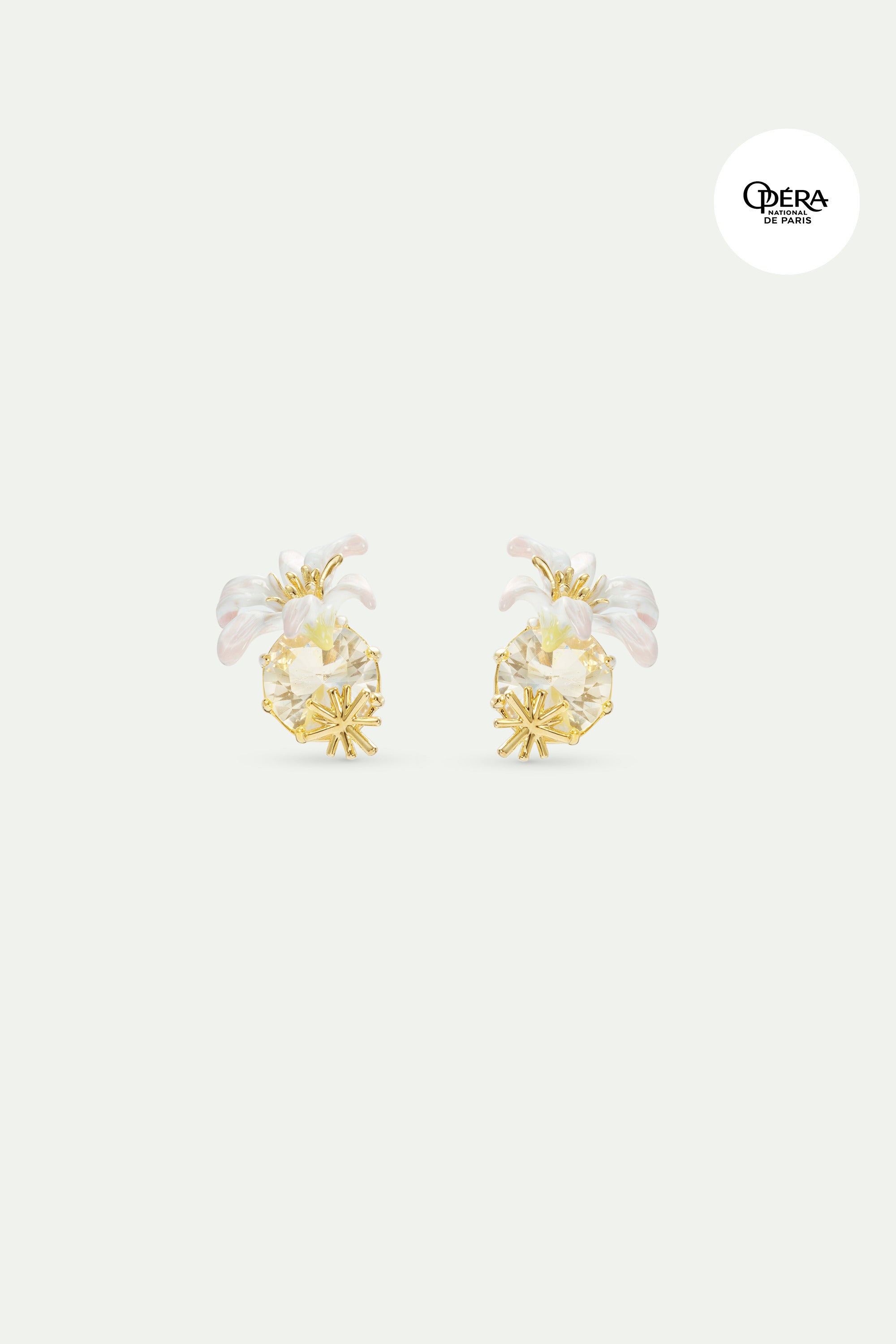 Round faceted stone earrings and white lily