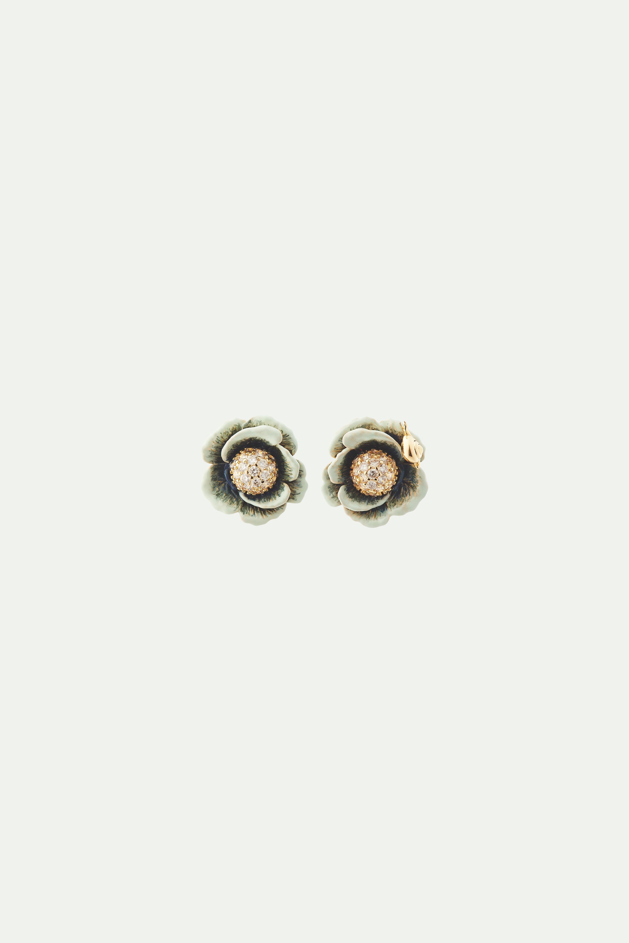 Cabbage studded with white crystal post earrings