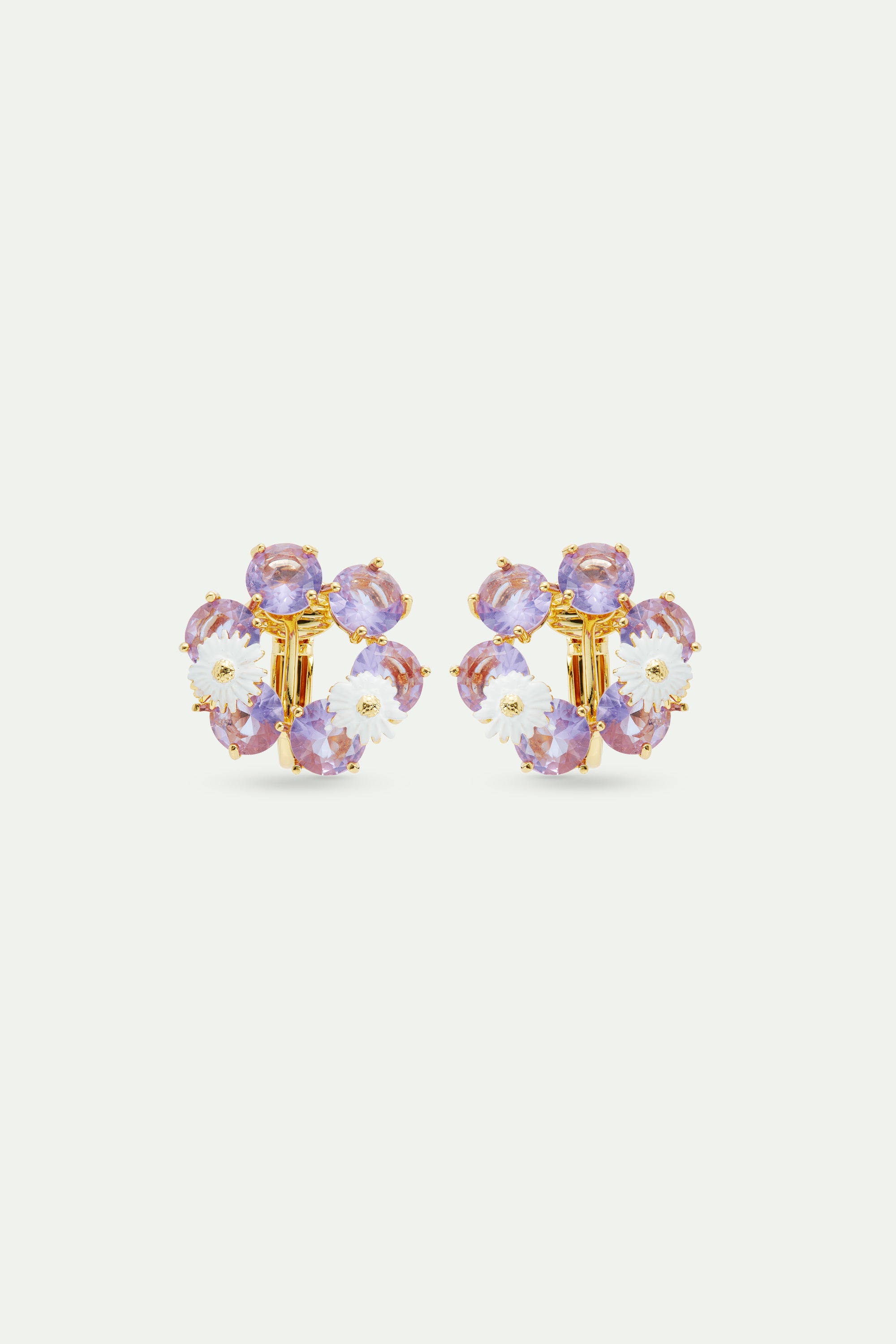 Lavender Diamantine six-stone earrings with daisies