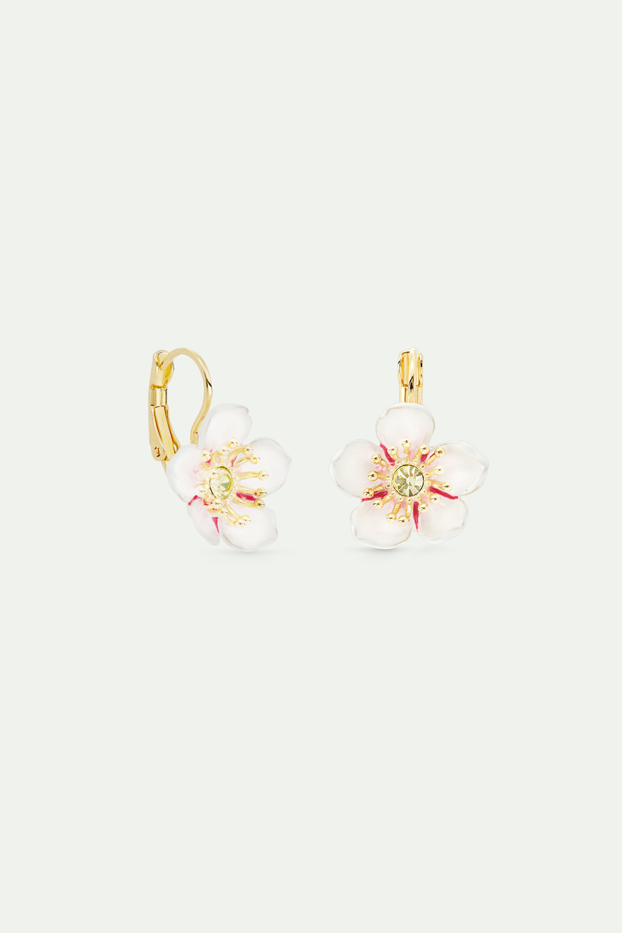 White cherry blossom sleeper earrings