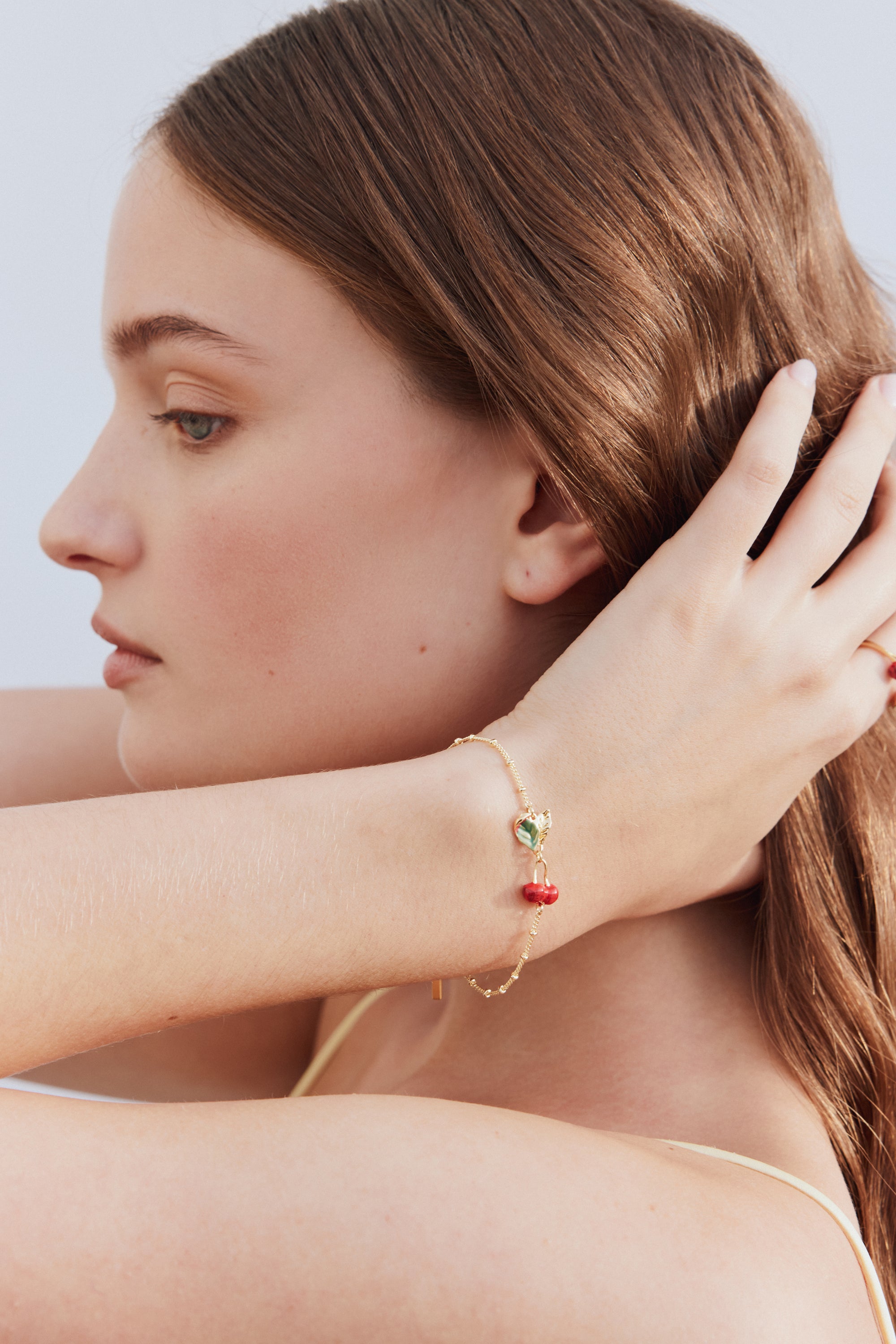Cherries and Leave Thin Bracelet