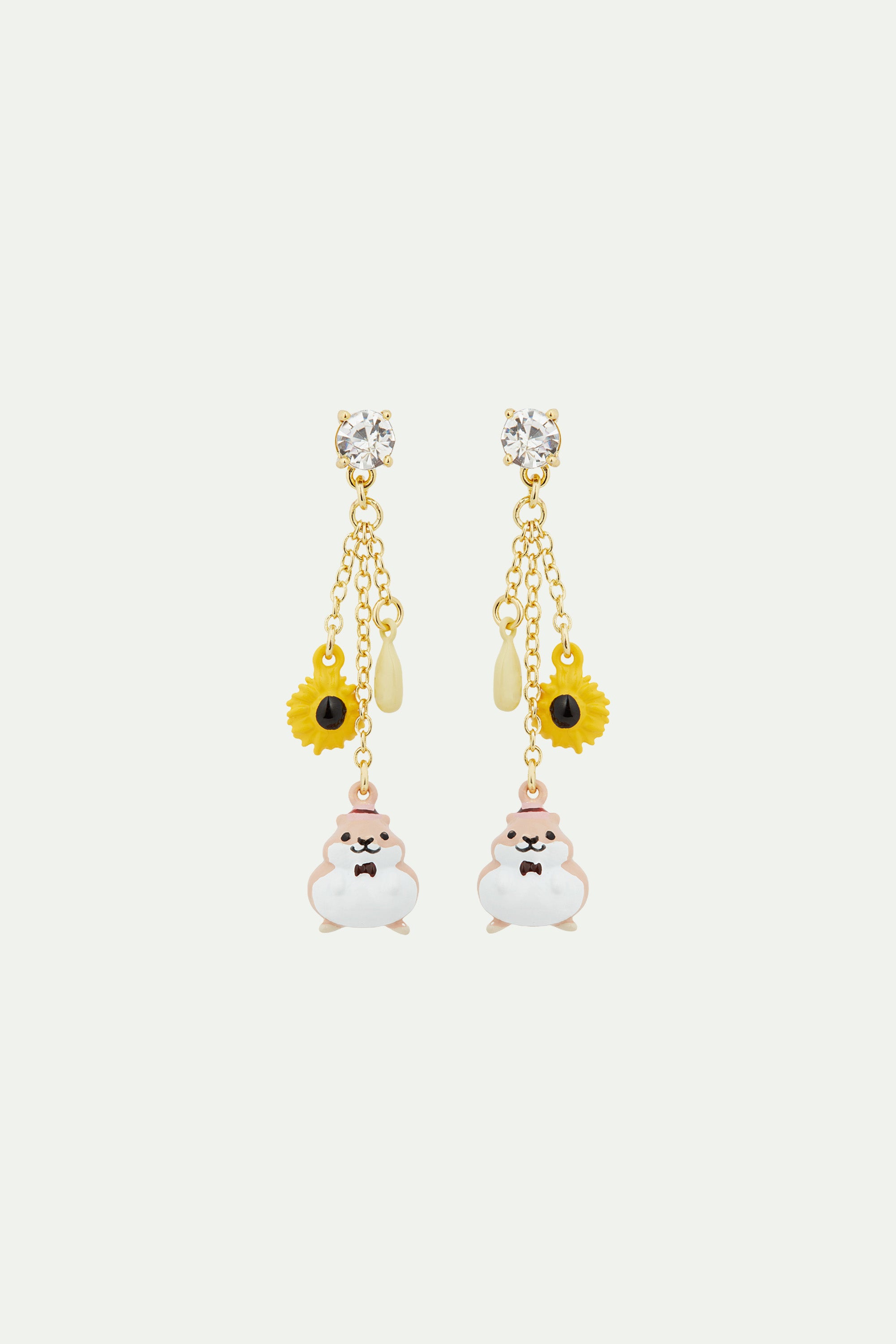 Hamster and sunflower dangle earrings