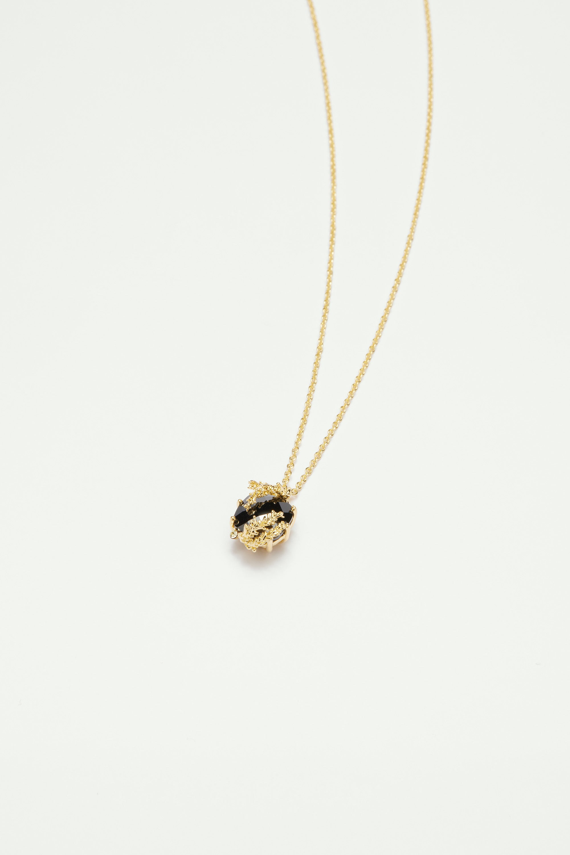 Patchouli flower and black faceted glass pendant necklace