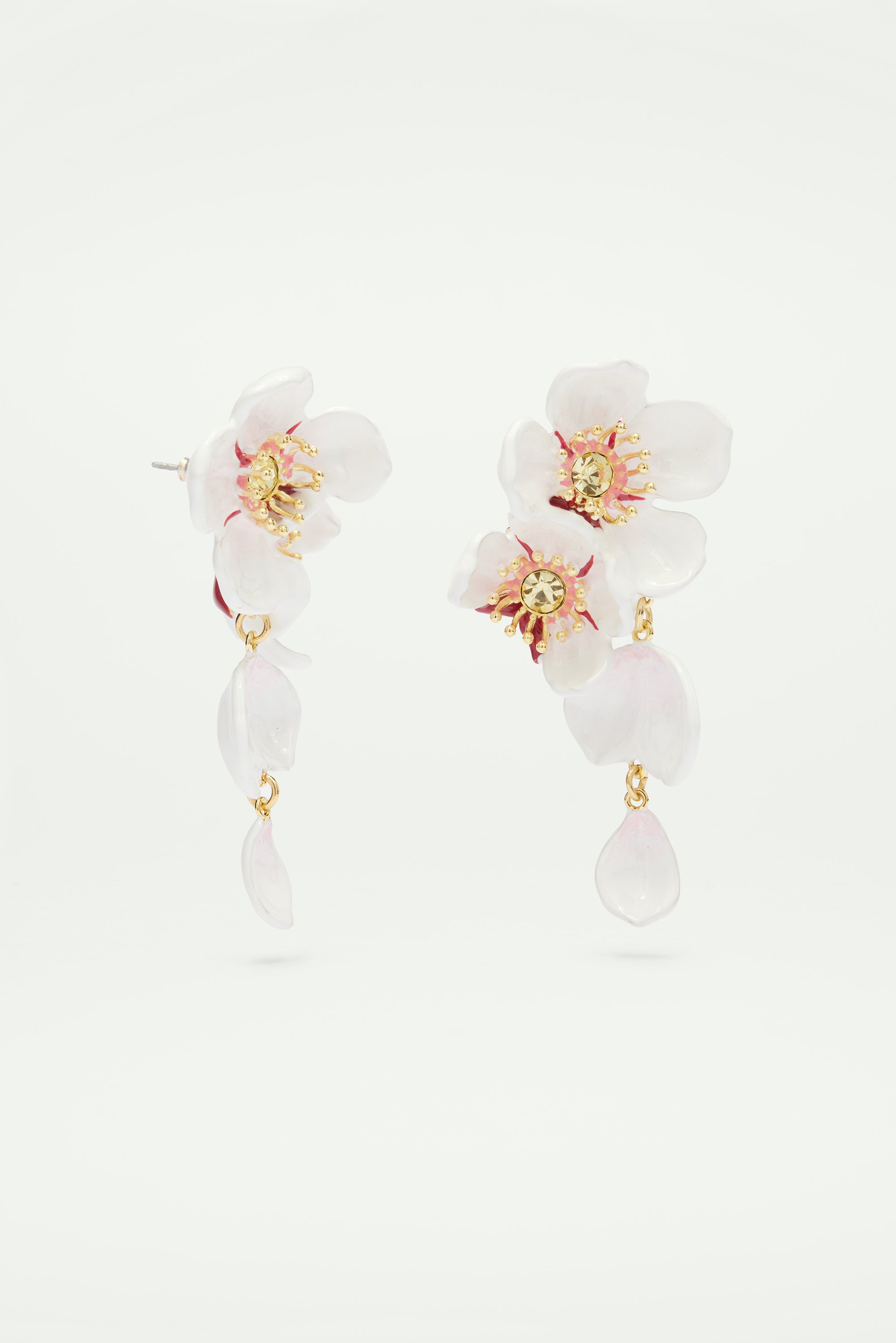 White cherry blossom dangling earrings
