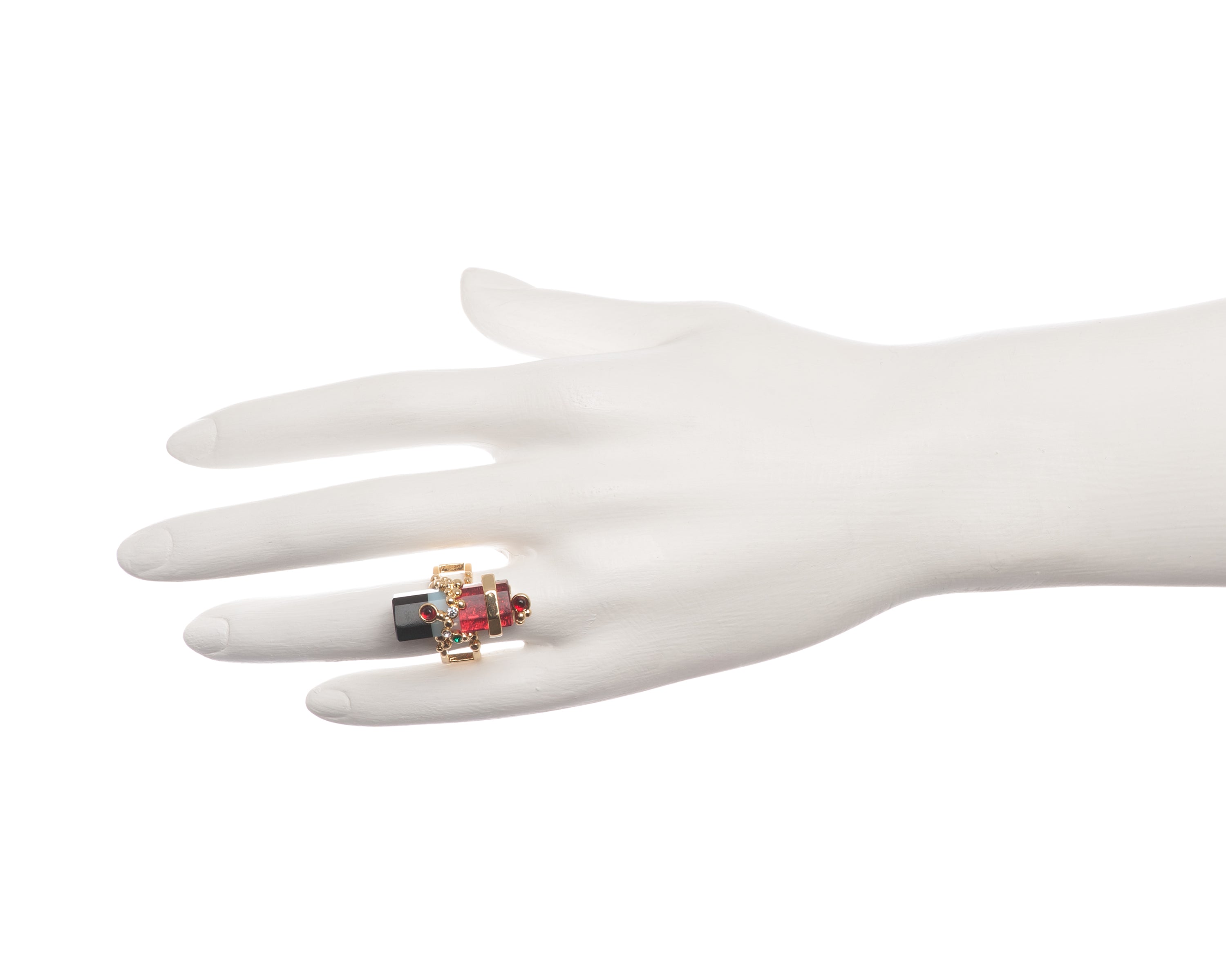 Ring GEOMETRIE VARIABLE 3-colored glass and bubbles T52