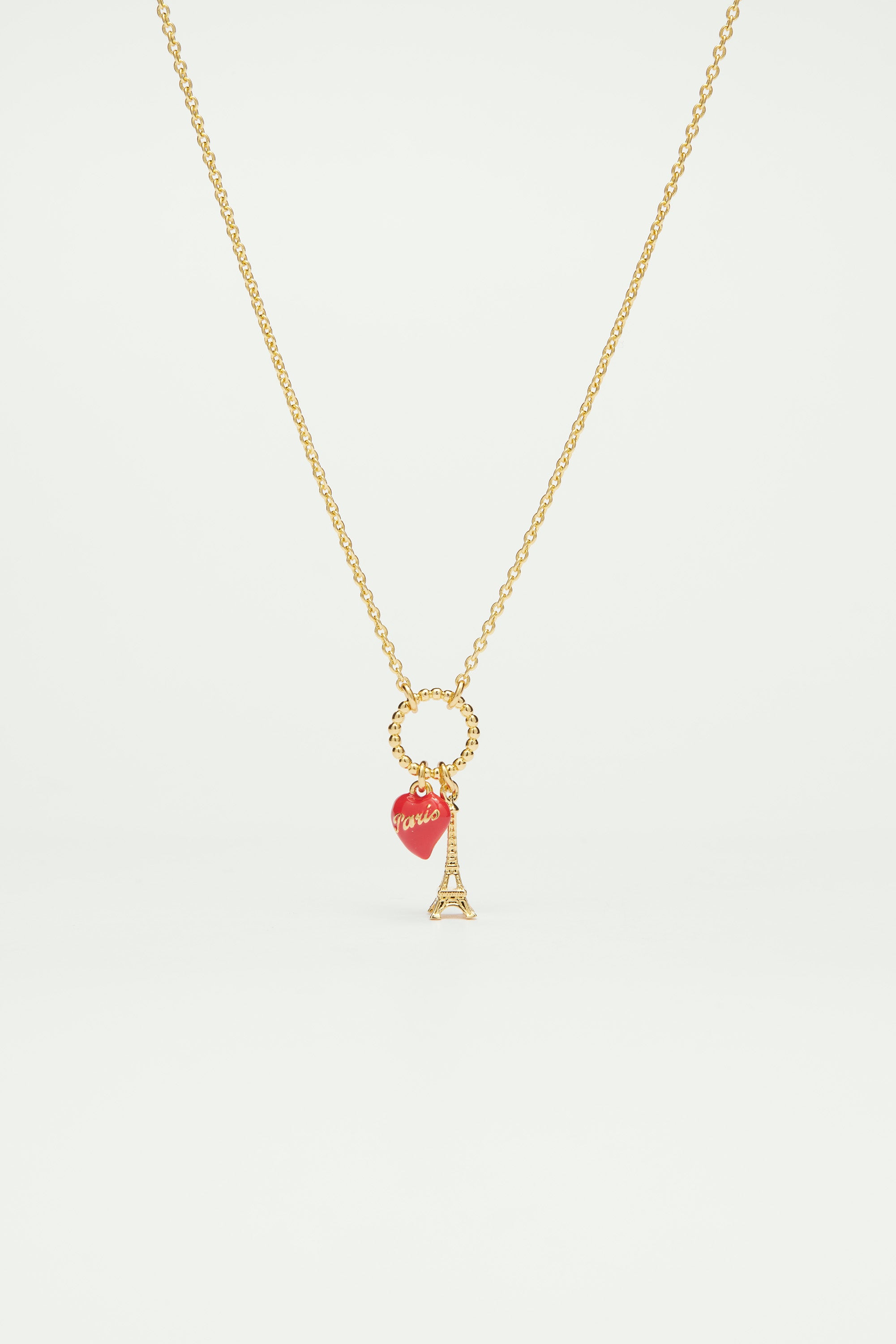 Eiffel tower and red heart pendant necklace