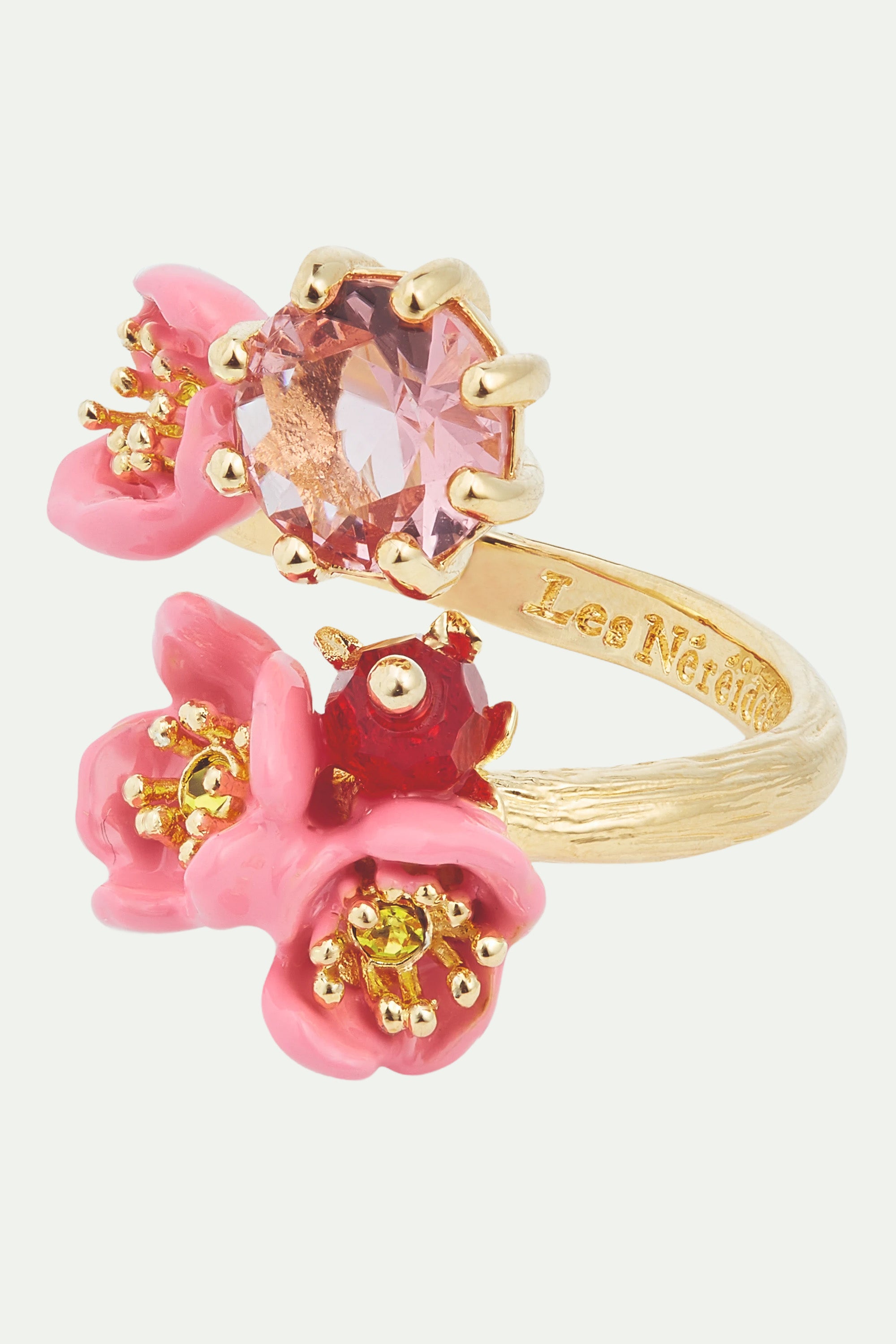 Plum blossom and round stone adjustable ring