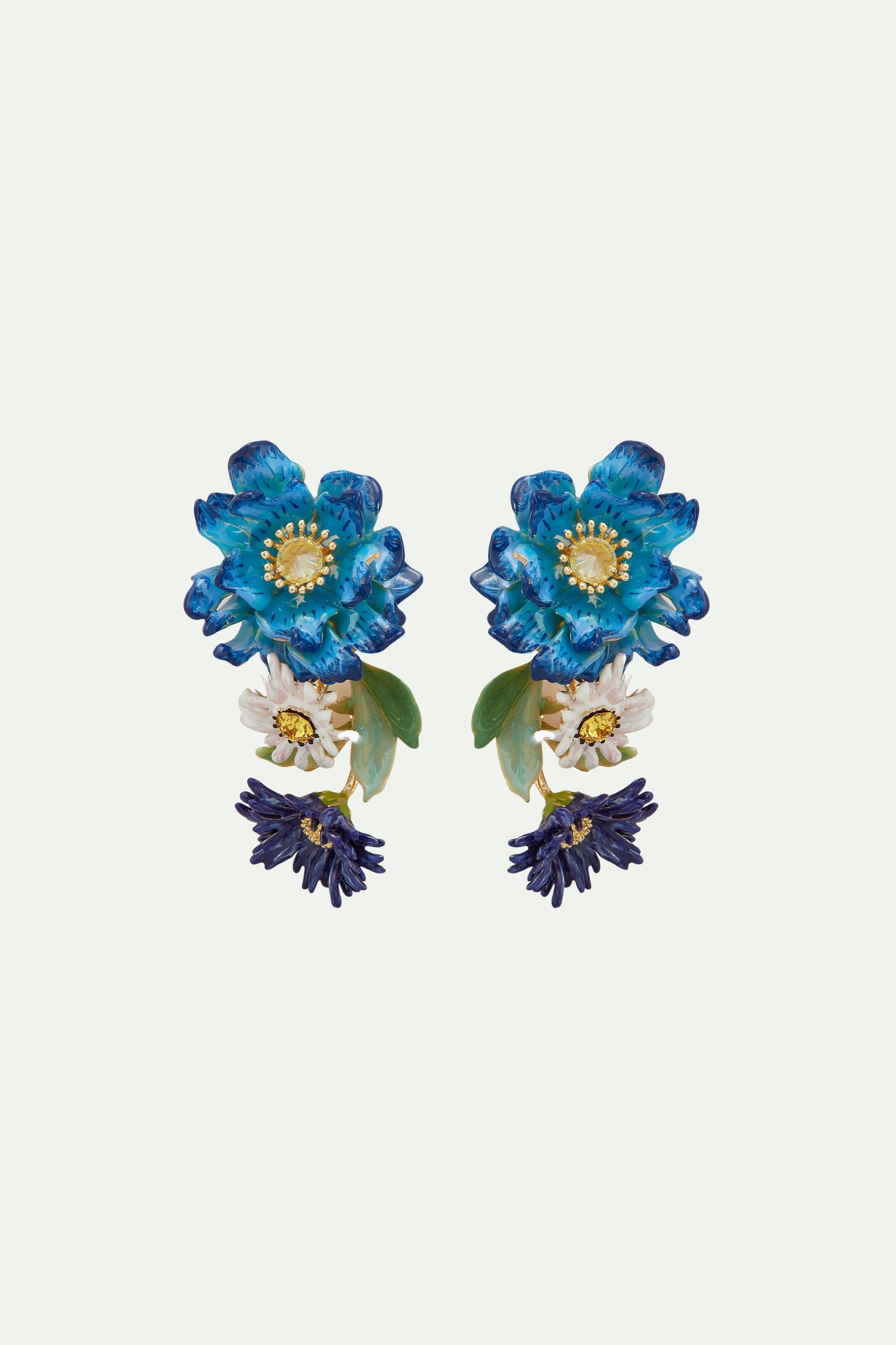 Blue flower and white daisy post earrings