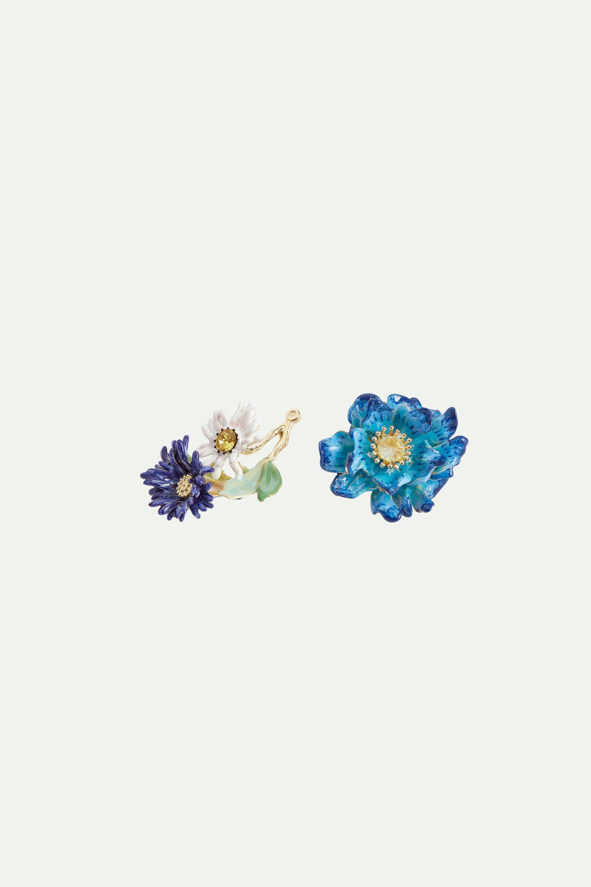 Blue flower and white daisy post earrings