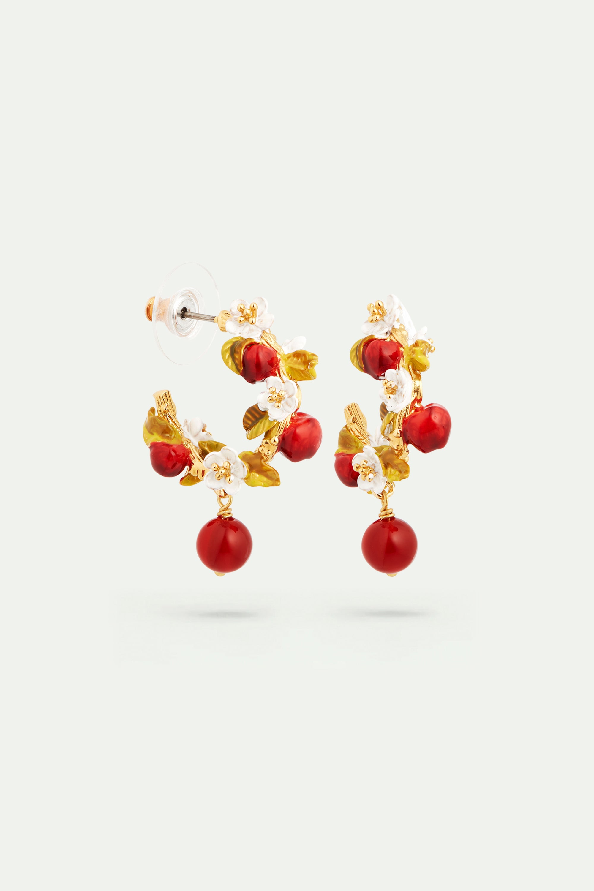 Apple and apple blossom hoop earrings