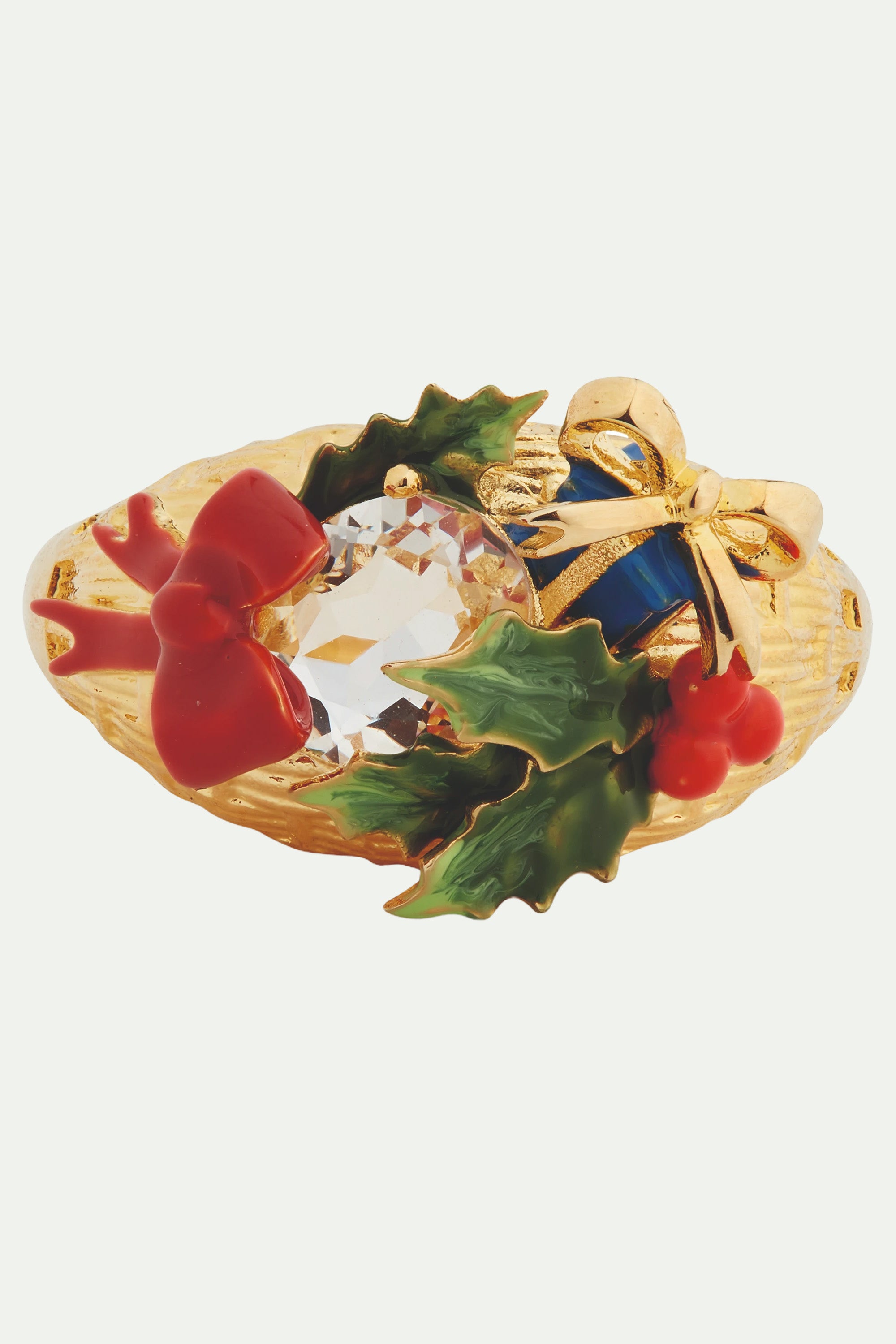 Faceted glass and christmas gift cocktail ring