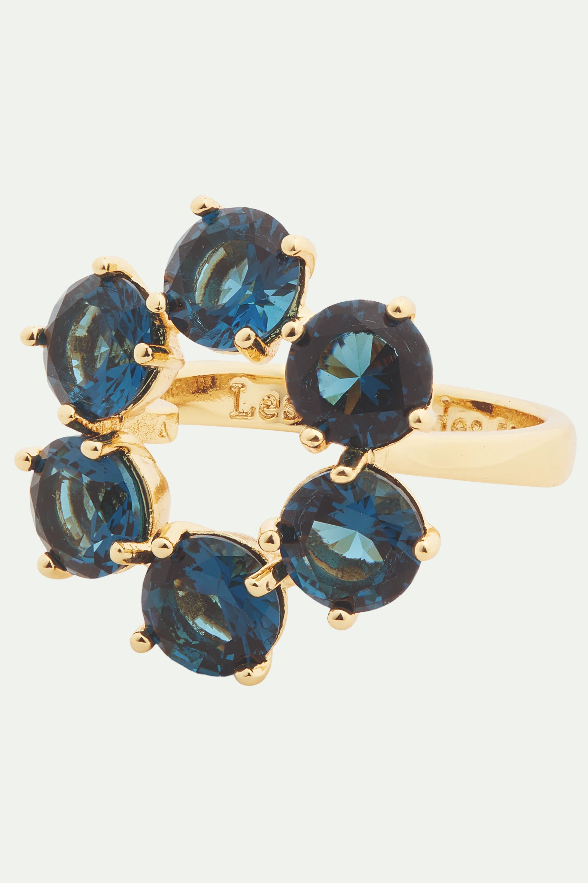 Ocean blue diamantine fine 6 round stone ring