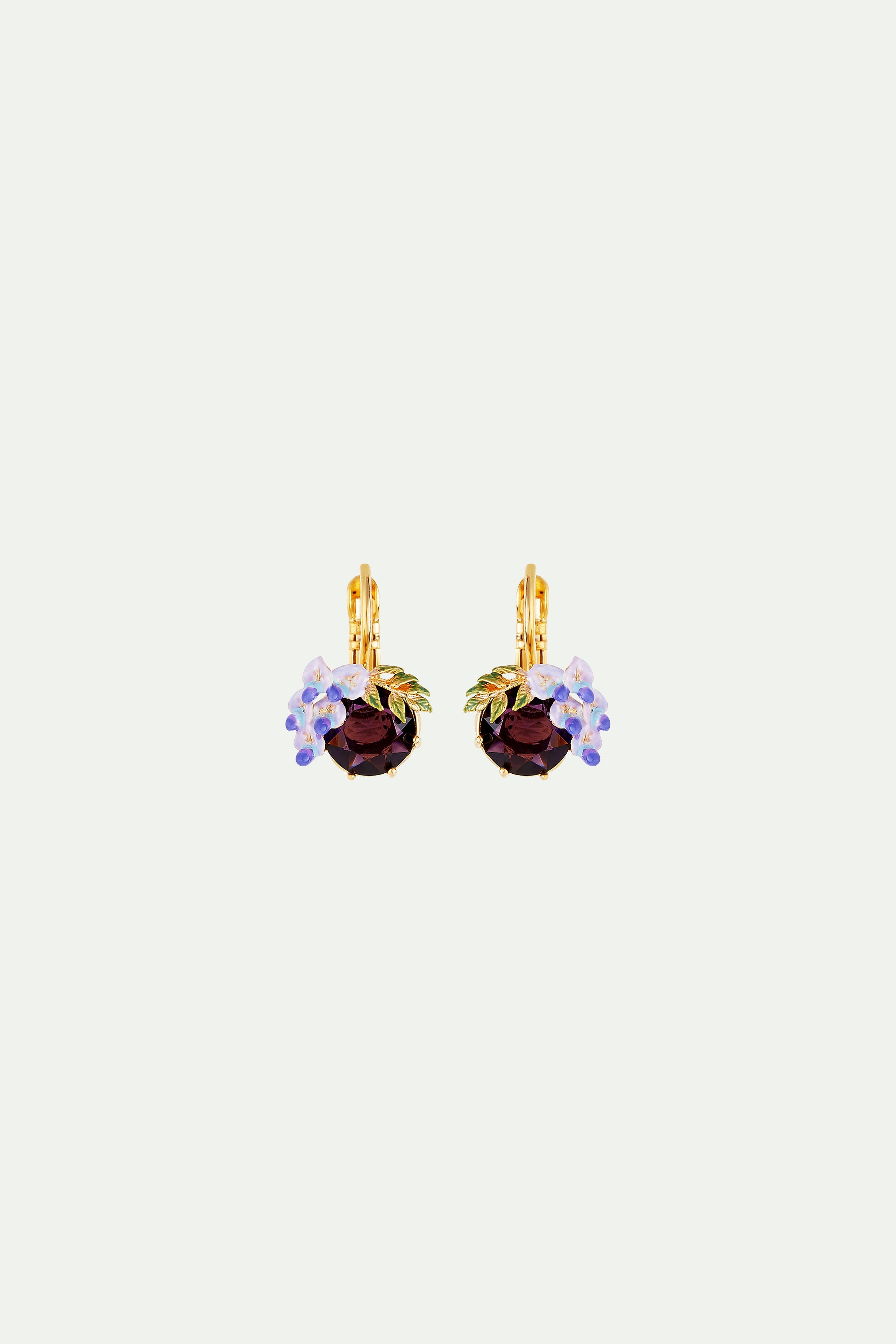 Small Wisteria Flower And Faceted Glass Stone Sleeper Earrings