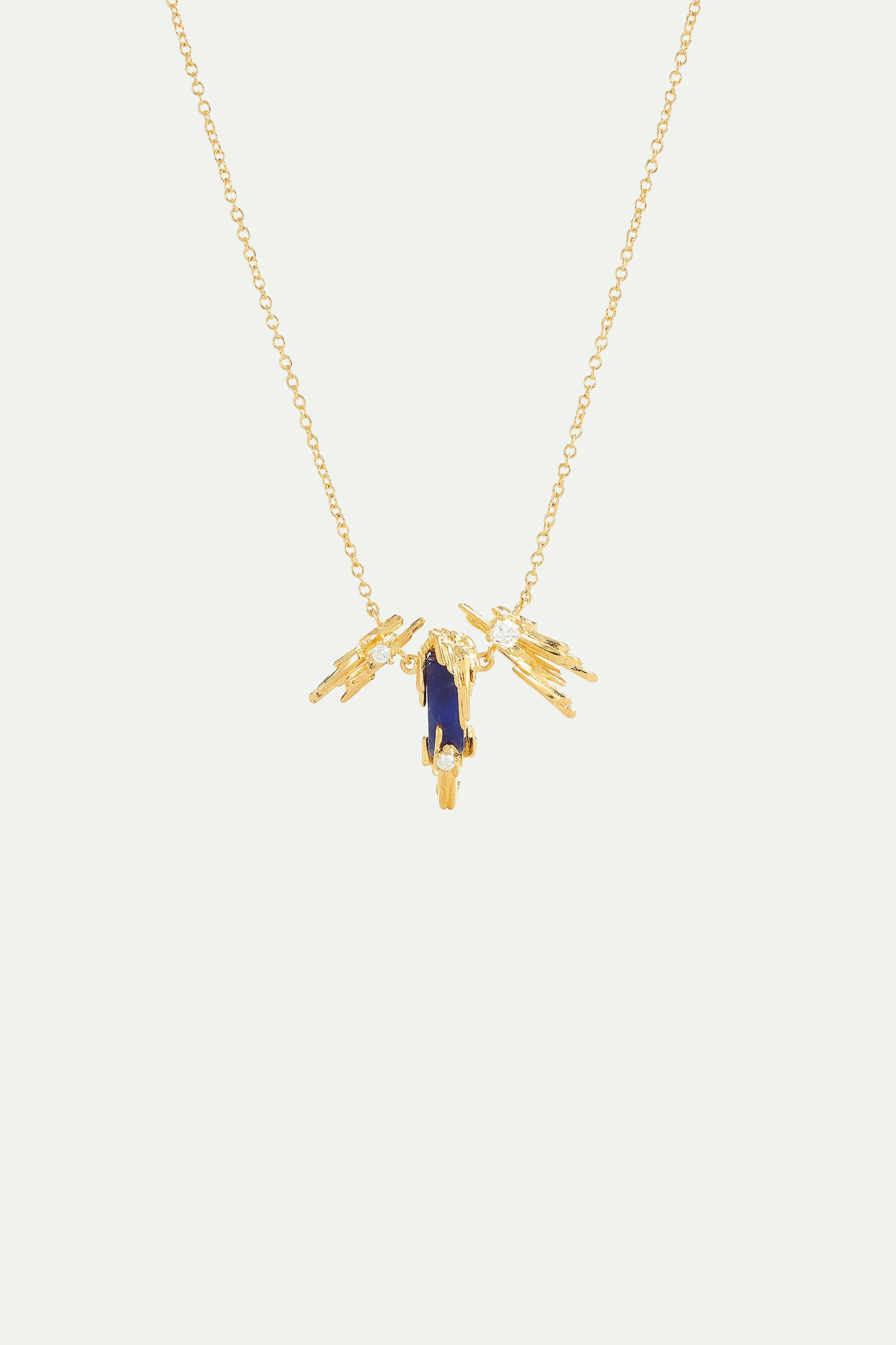 Sodalite and gold rock pendant necklace