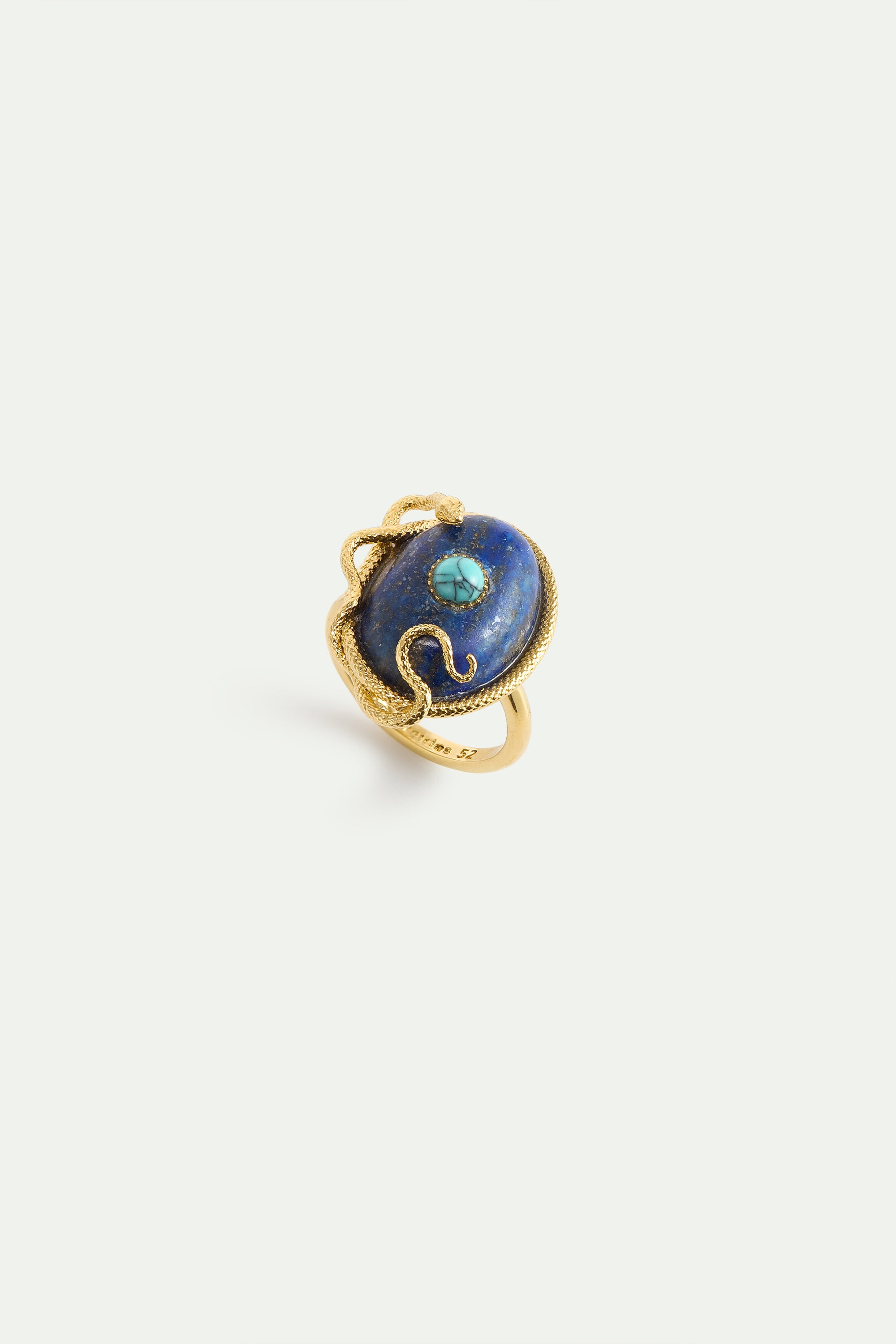 Lapis lazuli, turquoise and gold snake ring