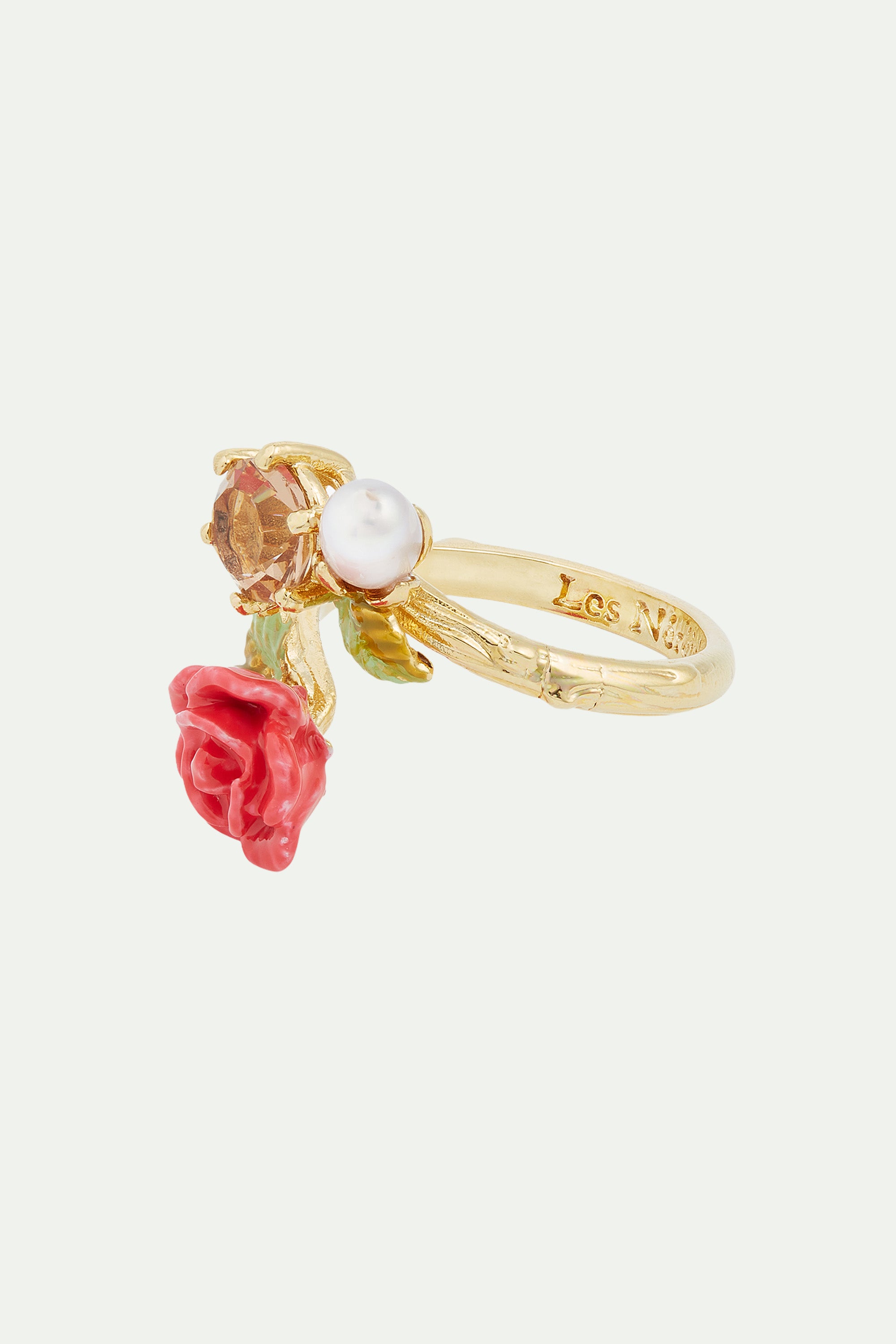 Rose, cultured pearl and stone adjustable ring