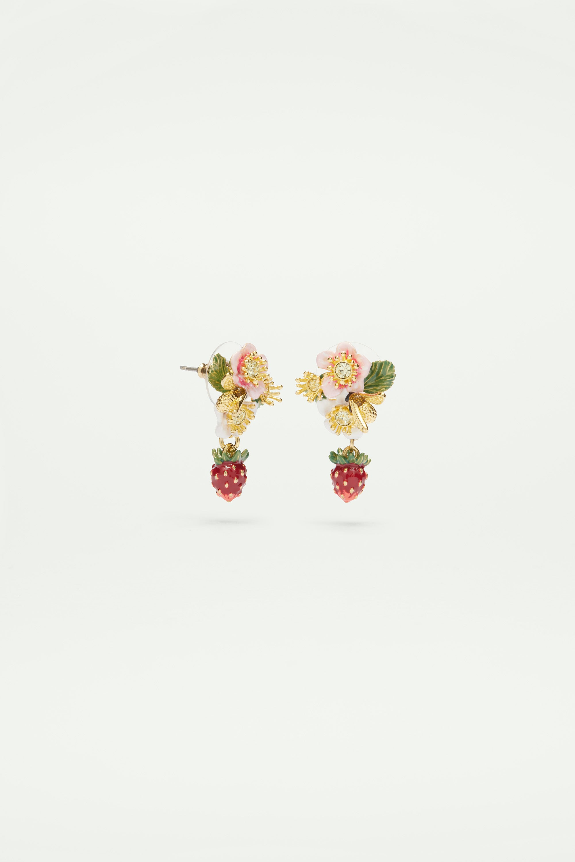 Wild strawberry and strawberry flower post earrings