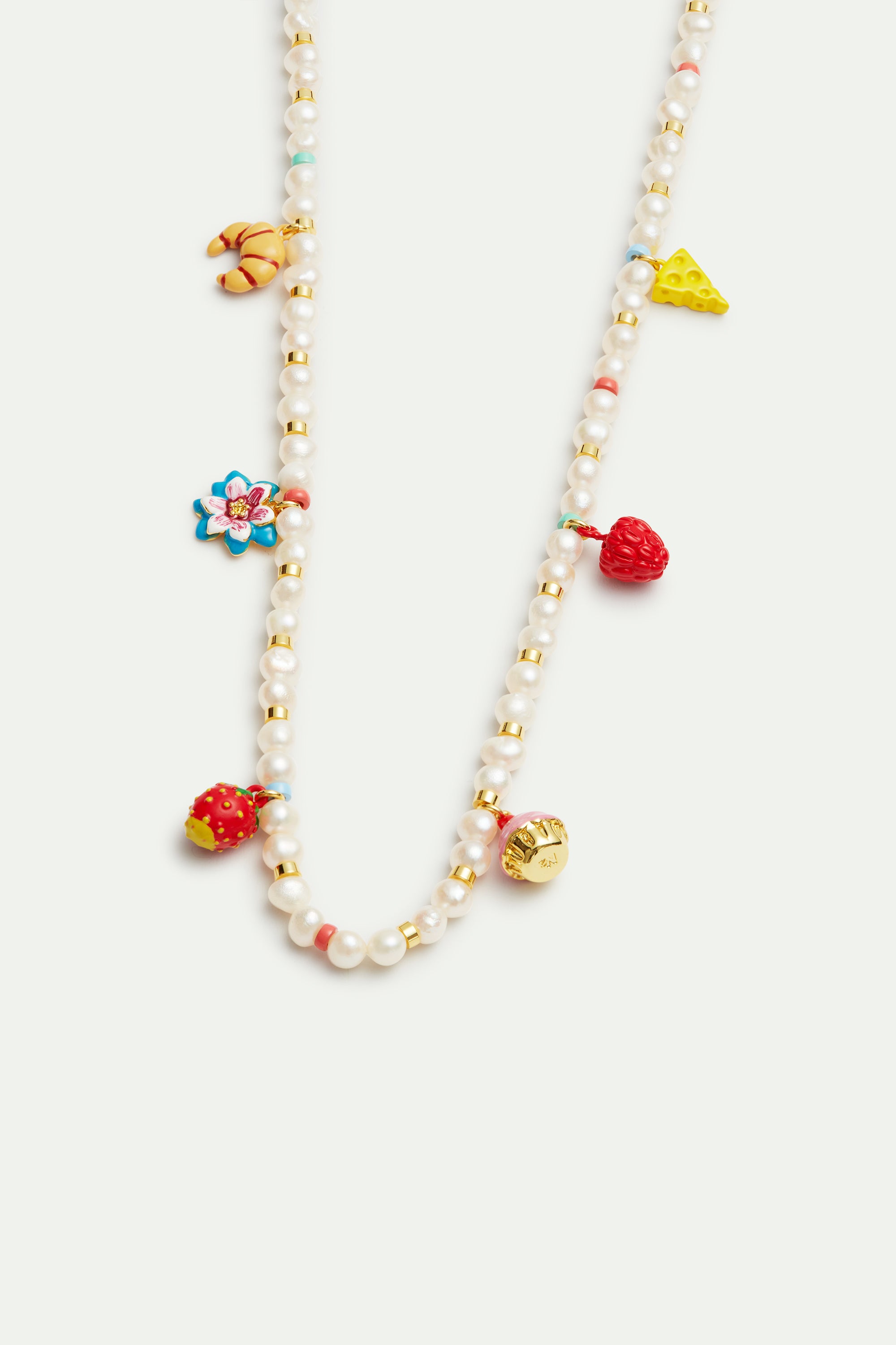 Croissant, flower, fruits, pastry and cheese charm necklace