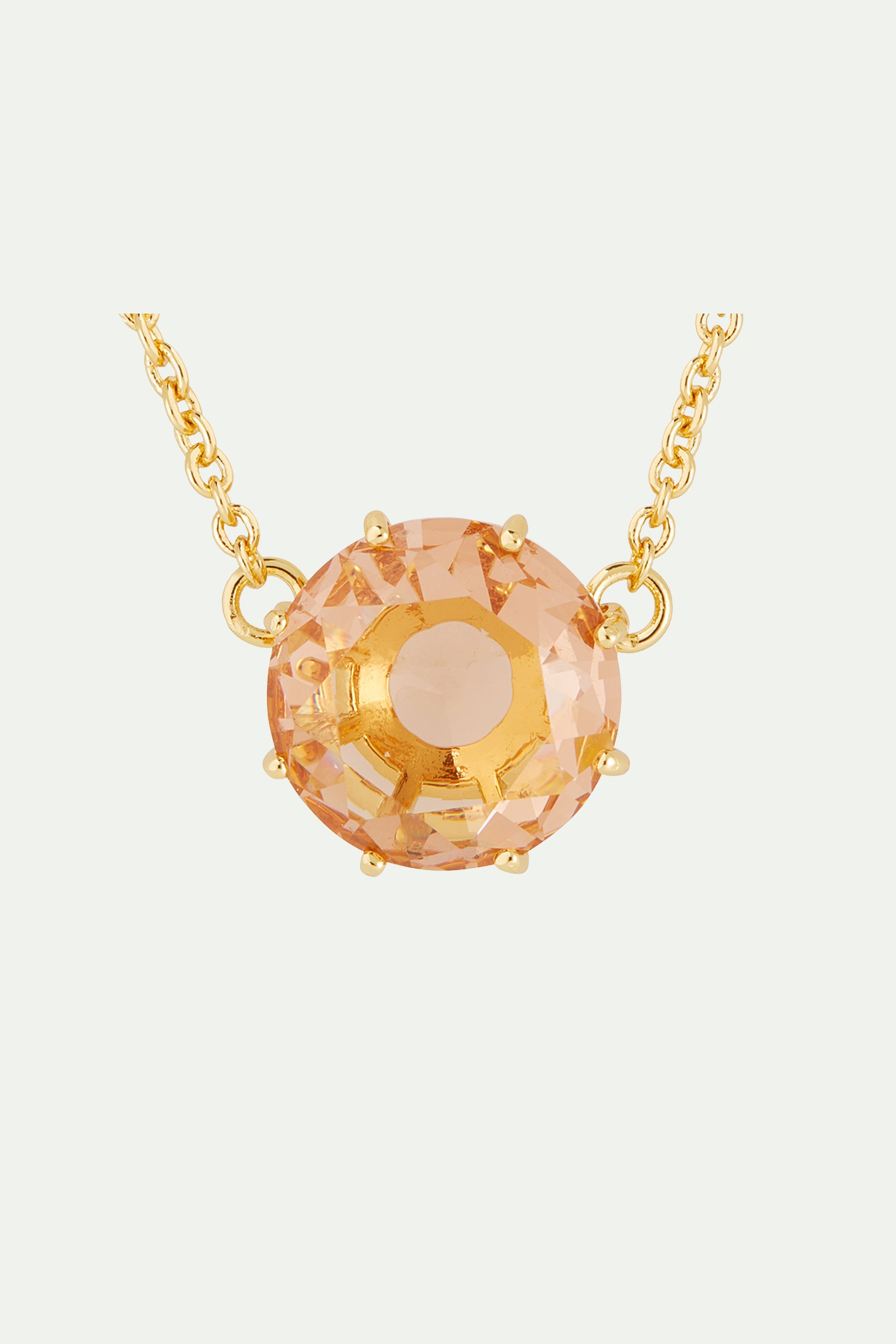 Apricot pink diamantine round stone fine necklace