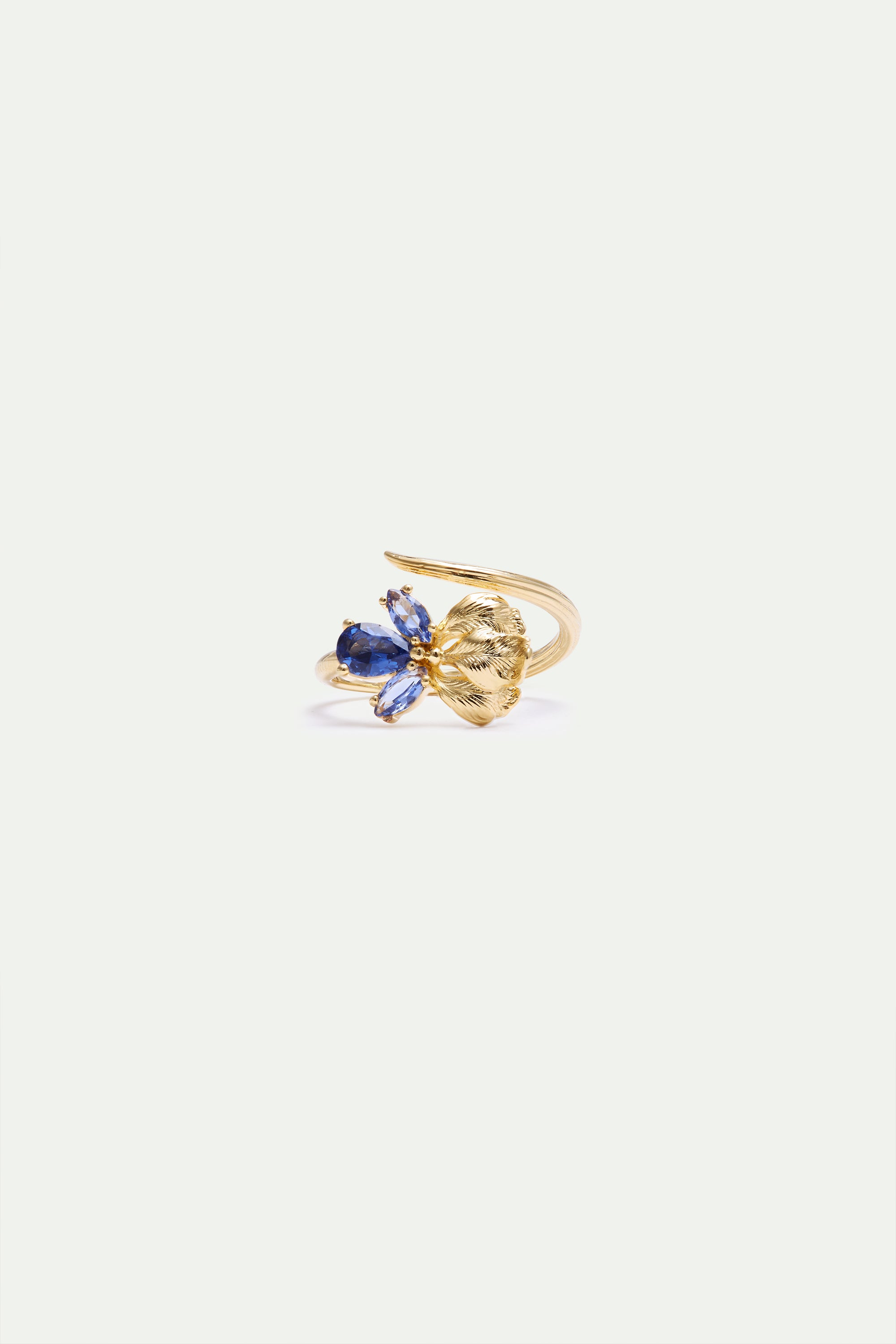 Golden iris and blue stones adjustable ring
