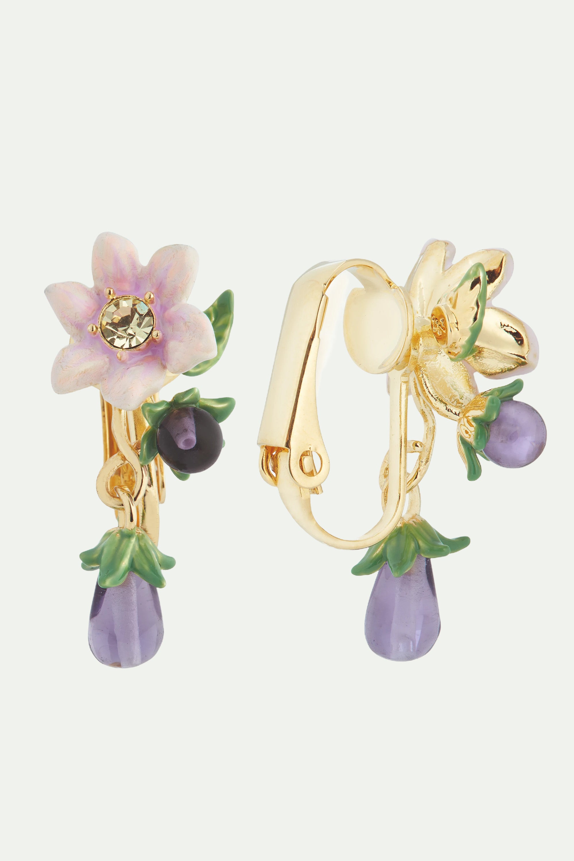 Aubergine and flower post earrings