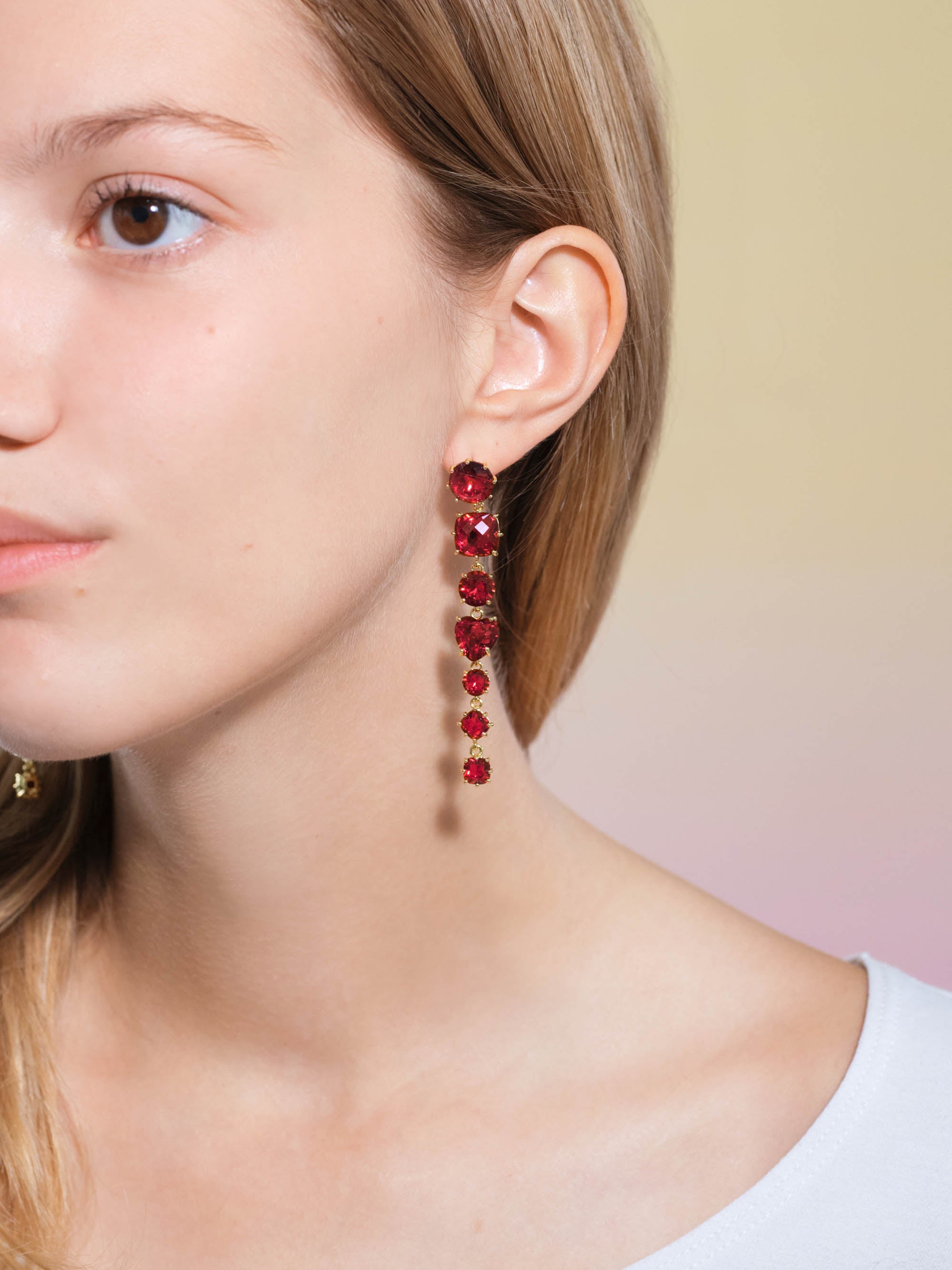 Garnet red diamantine 7 stone post earrings