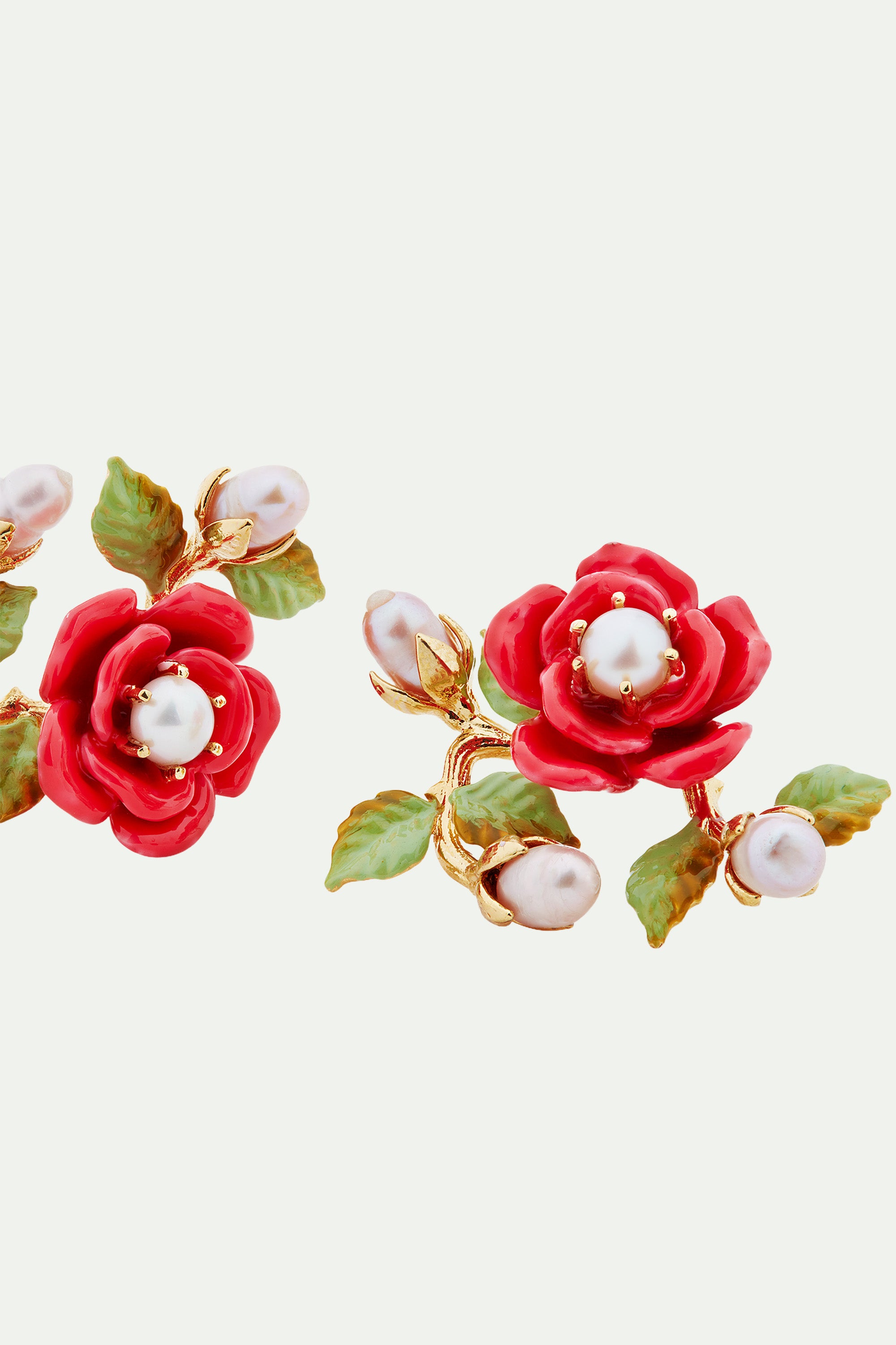 Rose branch and cultured pearl clip-on earrings