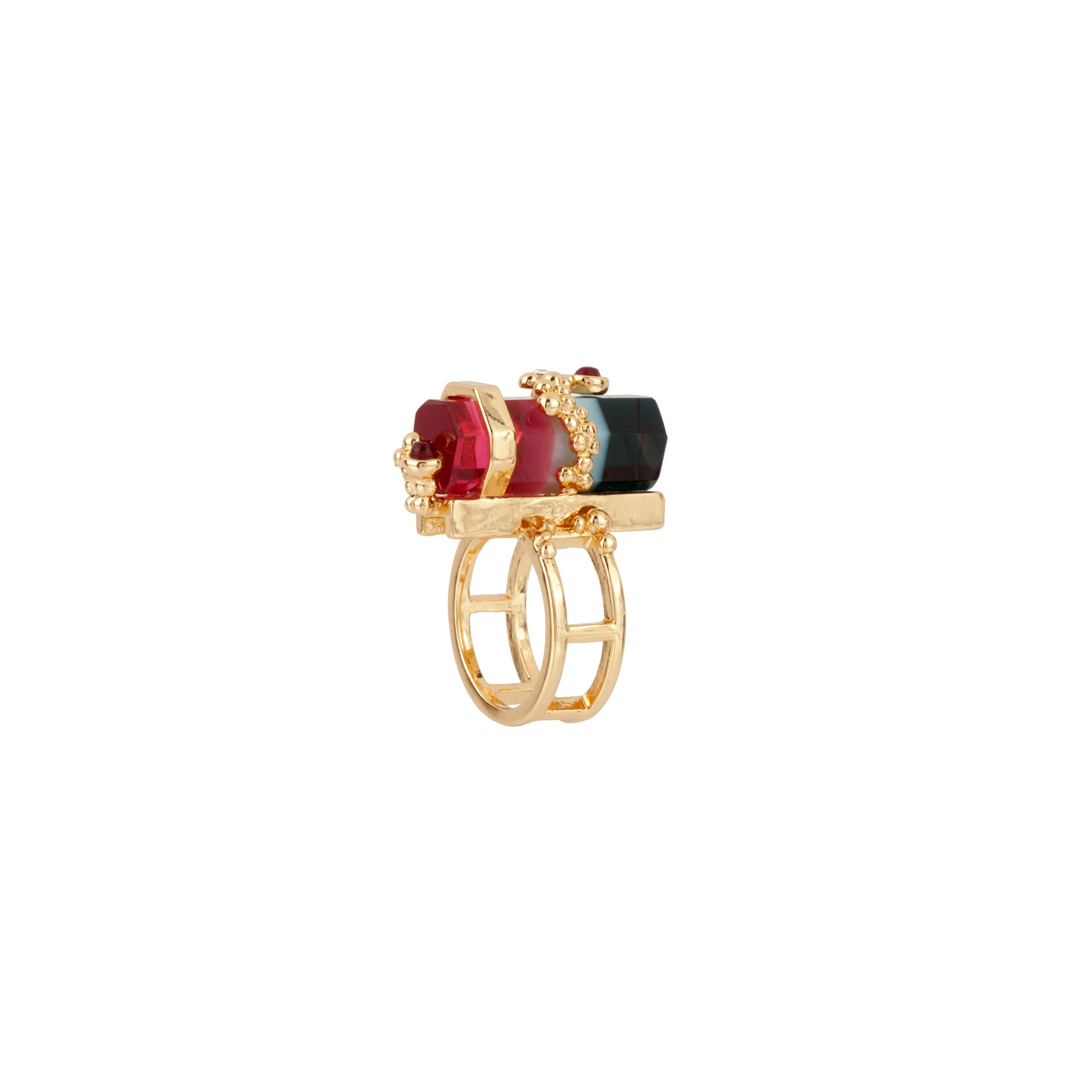 Ring GEOMETRIE VARIABLE 3-colored glass and bubbles T52