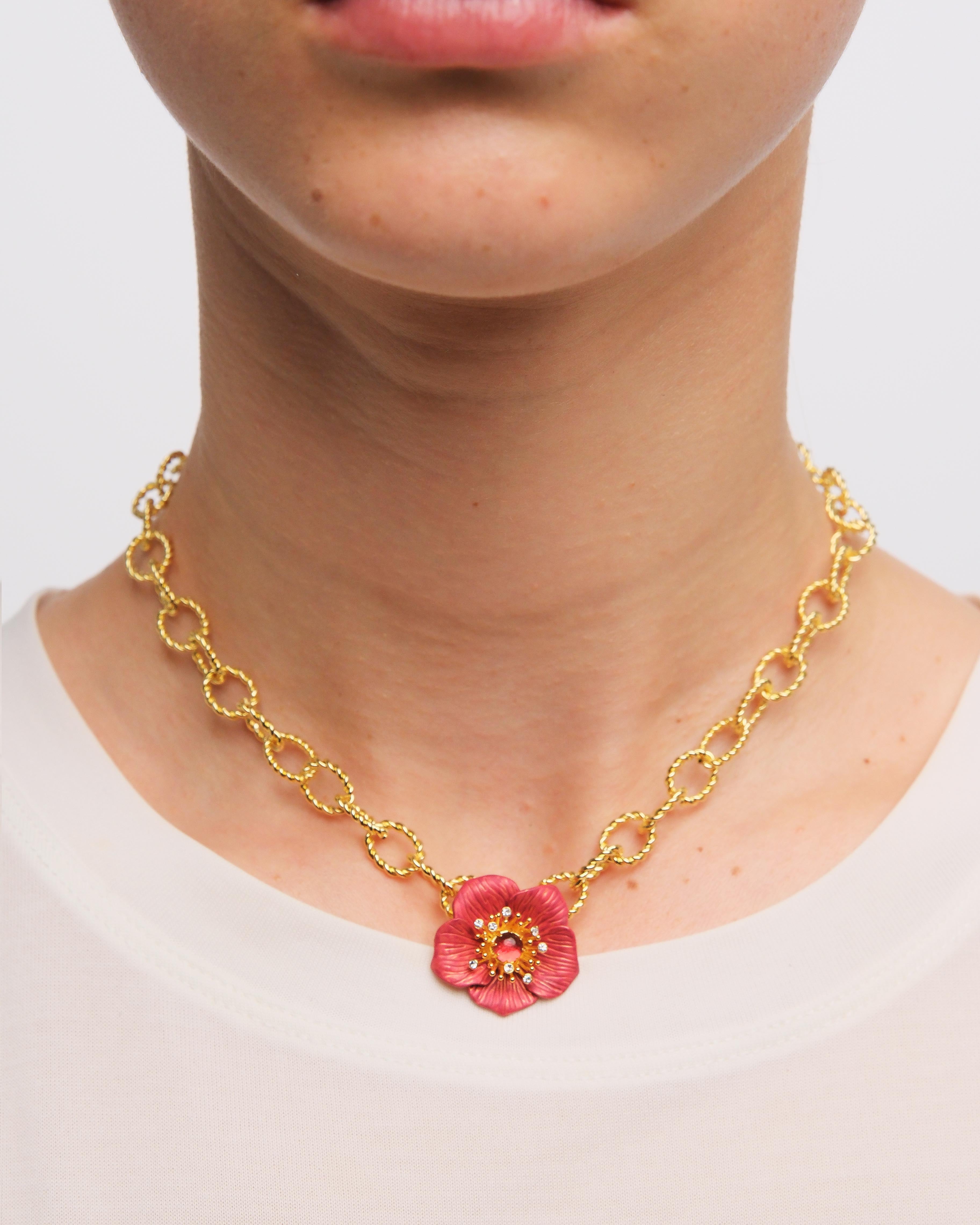 Red hellebore flower pendant necklace