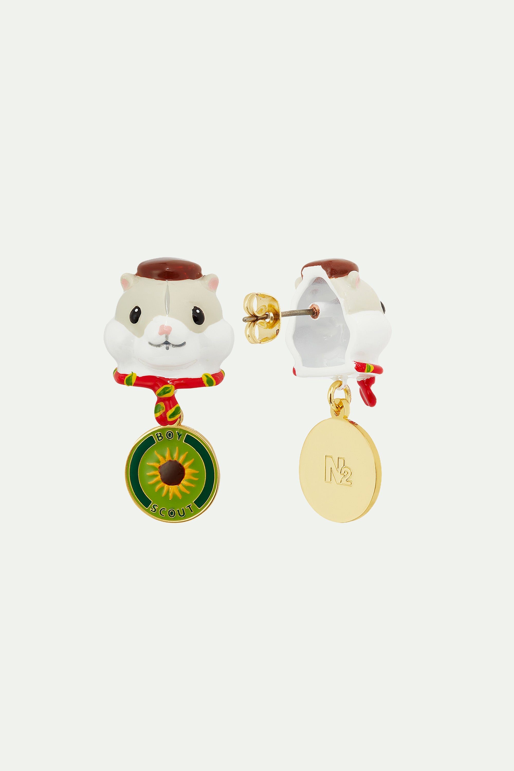 Scout hamster and sunflower badge earrings