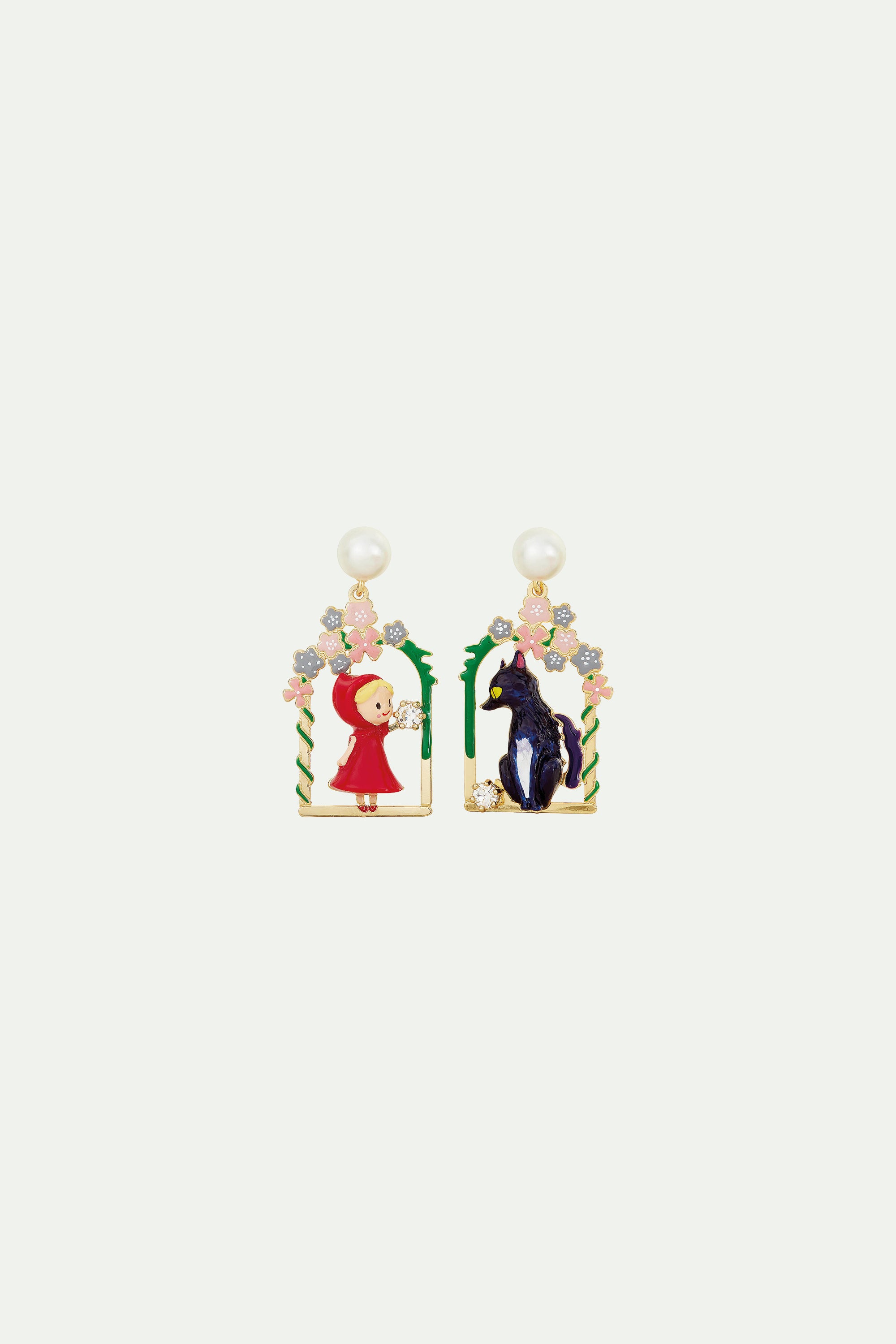 Pearl, Little Red Riding Hood and Big Bad Wolf clip-on earrings